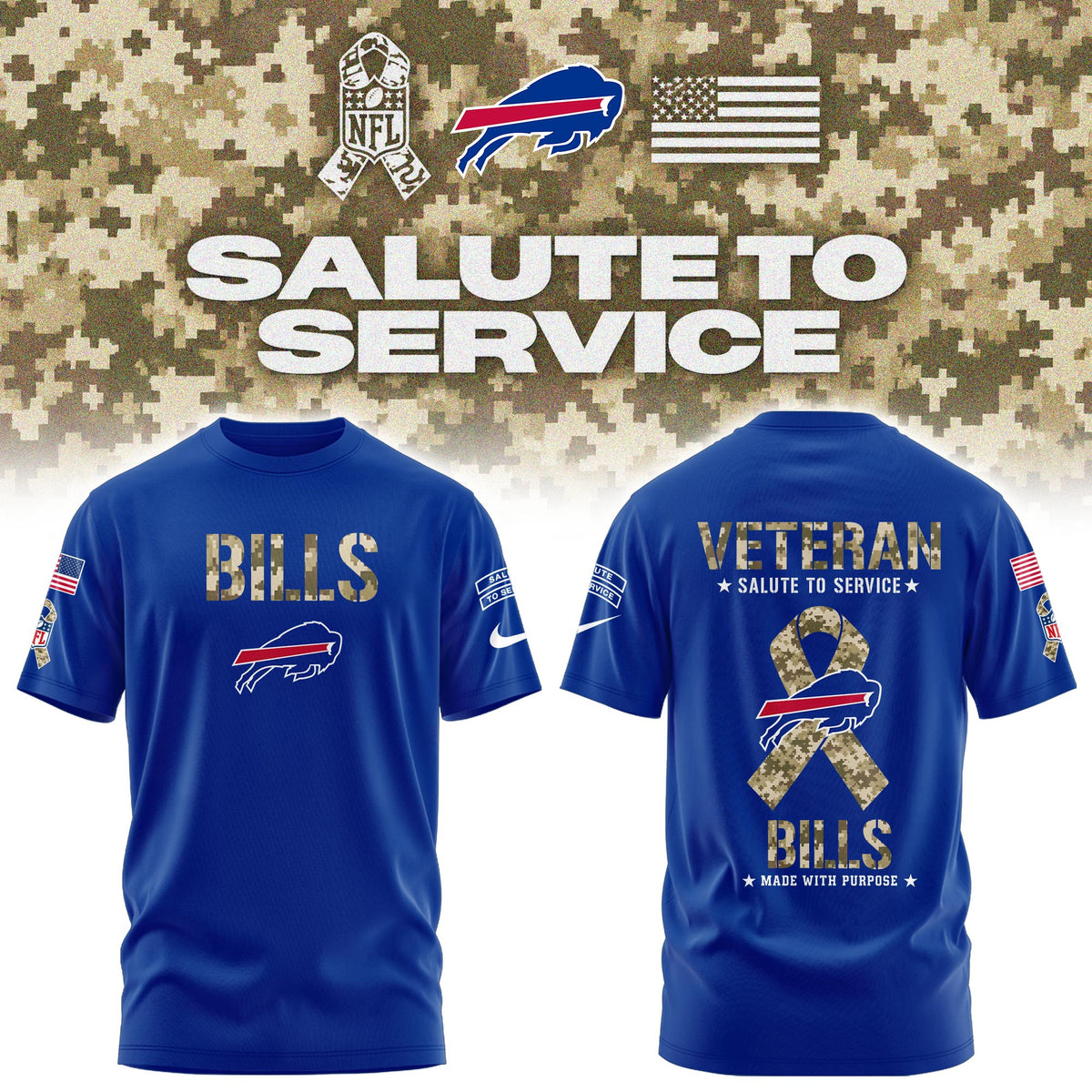 Buffalo Bills Merch Salute To Service Made With Purpose T-Shirt Presents For Bills Mafia - Foxy23shop