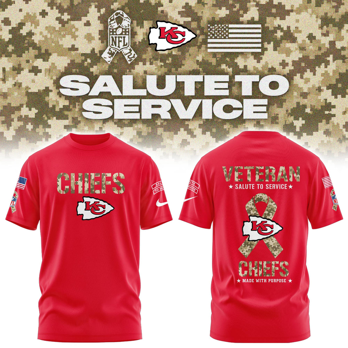 Kansas City Chiefs Merch Salute To Service Made With Purpose T-Shirt Presents For Chiefs Kingdom - Foxy23shop