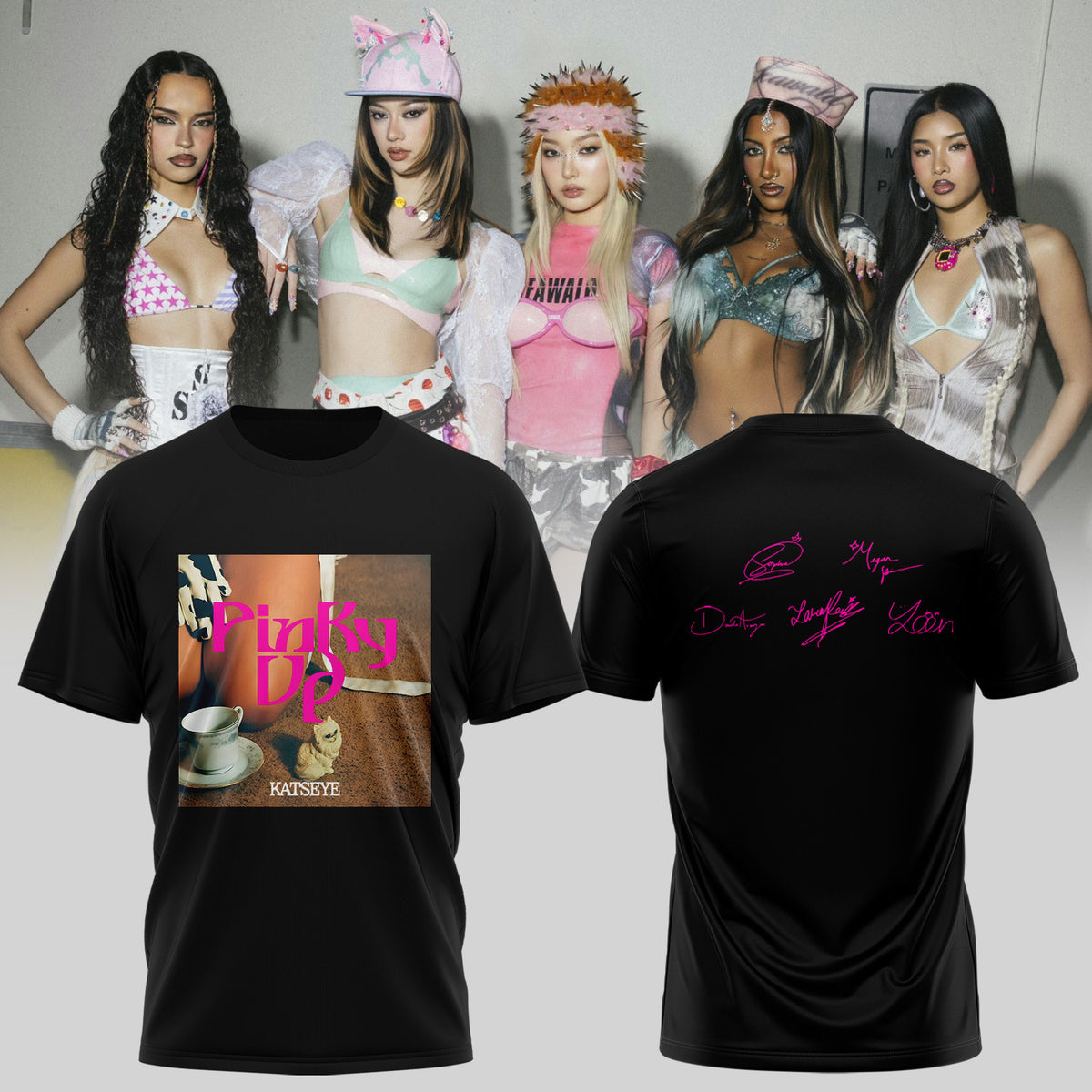 KATSEYE Merch Pinky Up Black Shirt Katseye Clothing Kpop Lover Gifts - Foxy23shop