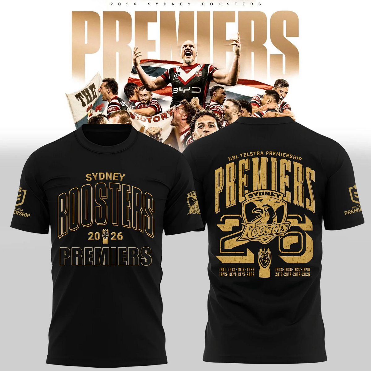 Sydney Roosters NRL Premiers 2026 Black Shirt Unique Gift Ideas For Rugby Lovers - Foxy23shop