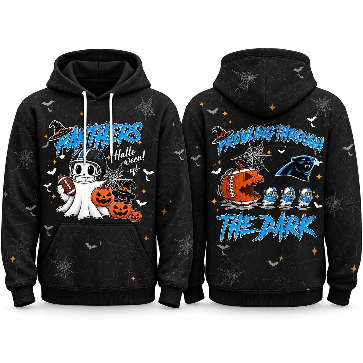 Carolina Panthers Halloween Prowling Through The Dark Hoodie Carolina Panthers Apparel Fan Gear - Foxy23shop