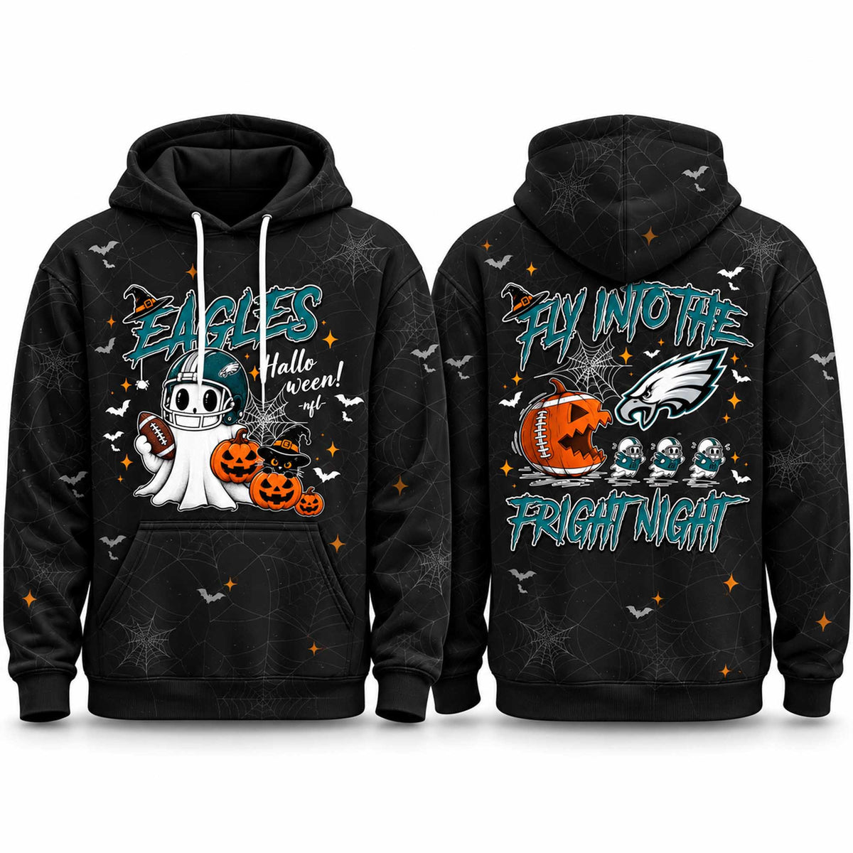 Philadelphia Eagles Halloween Fly Into The Fright Night Hoodie Philadelphia Eagles Merch Football Fan Gear - Foxy23shop
