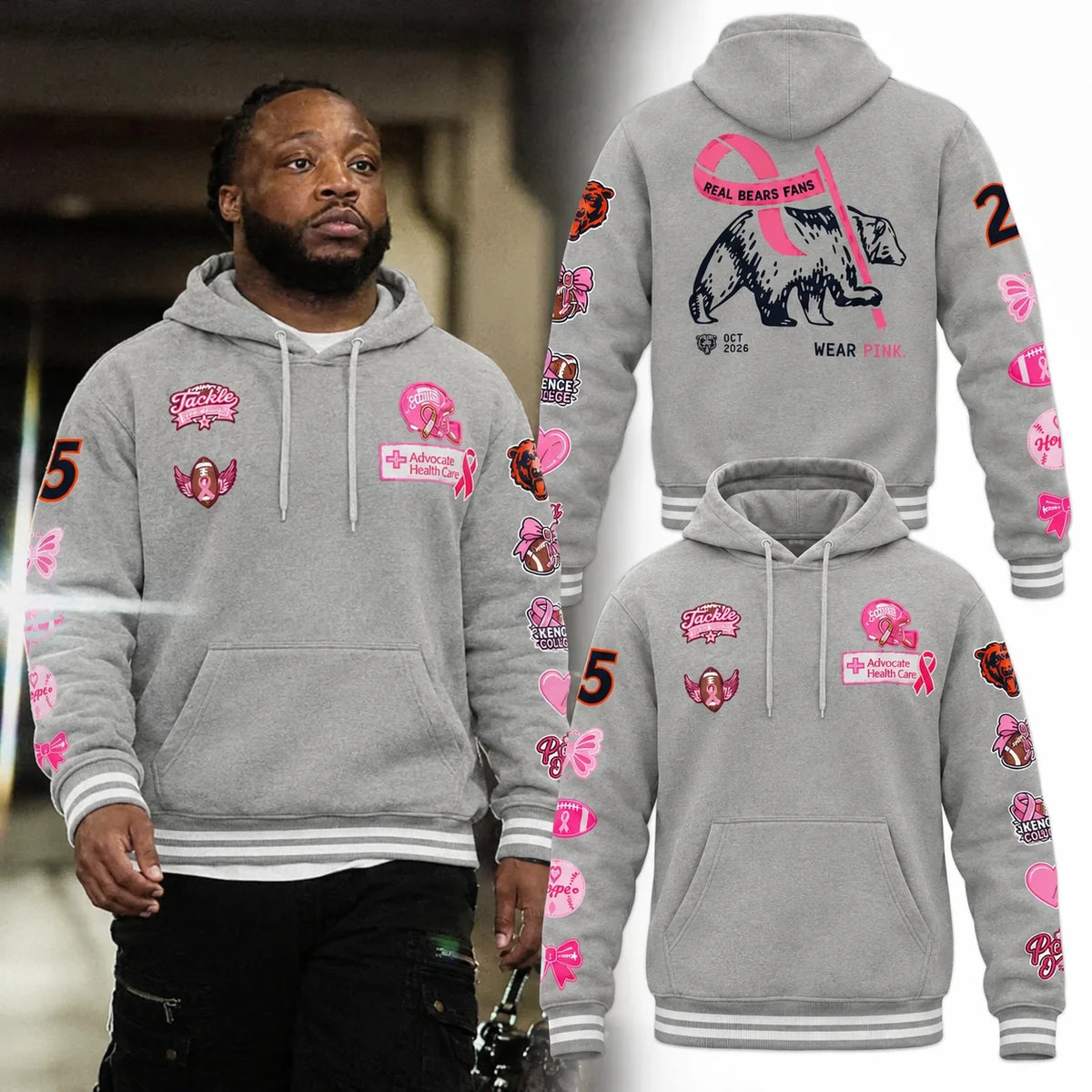 Chicago Bears Breast Cancer Awareness Hoodie Chicago Bears Hooded Sweatshirt Fan Gear - Foxy23shop