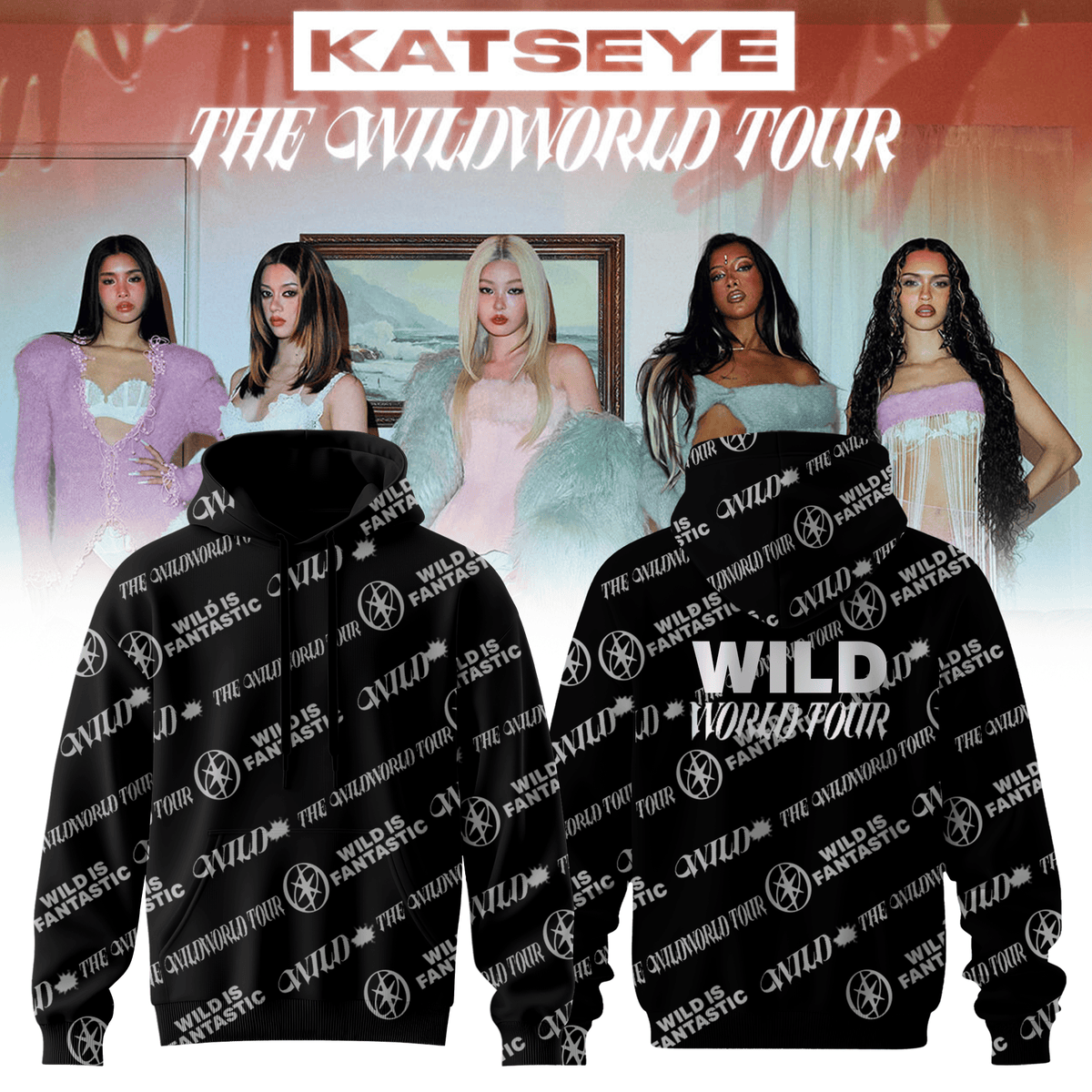 Katseye Merch The Wildworld Tour Signatures Hoodie Katseye Hooded Sweatshirt - Foxy23shop