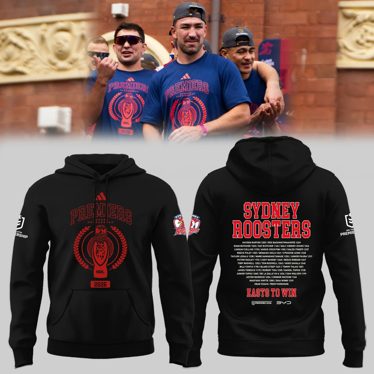 Sydney Roosters NRL Premiers 2026 Black Hoodie Sydney Roosters Merch Gifts For Him - Foxy23shop