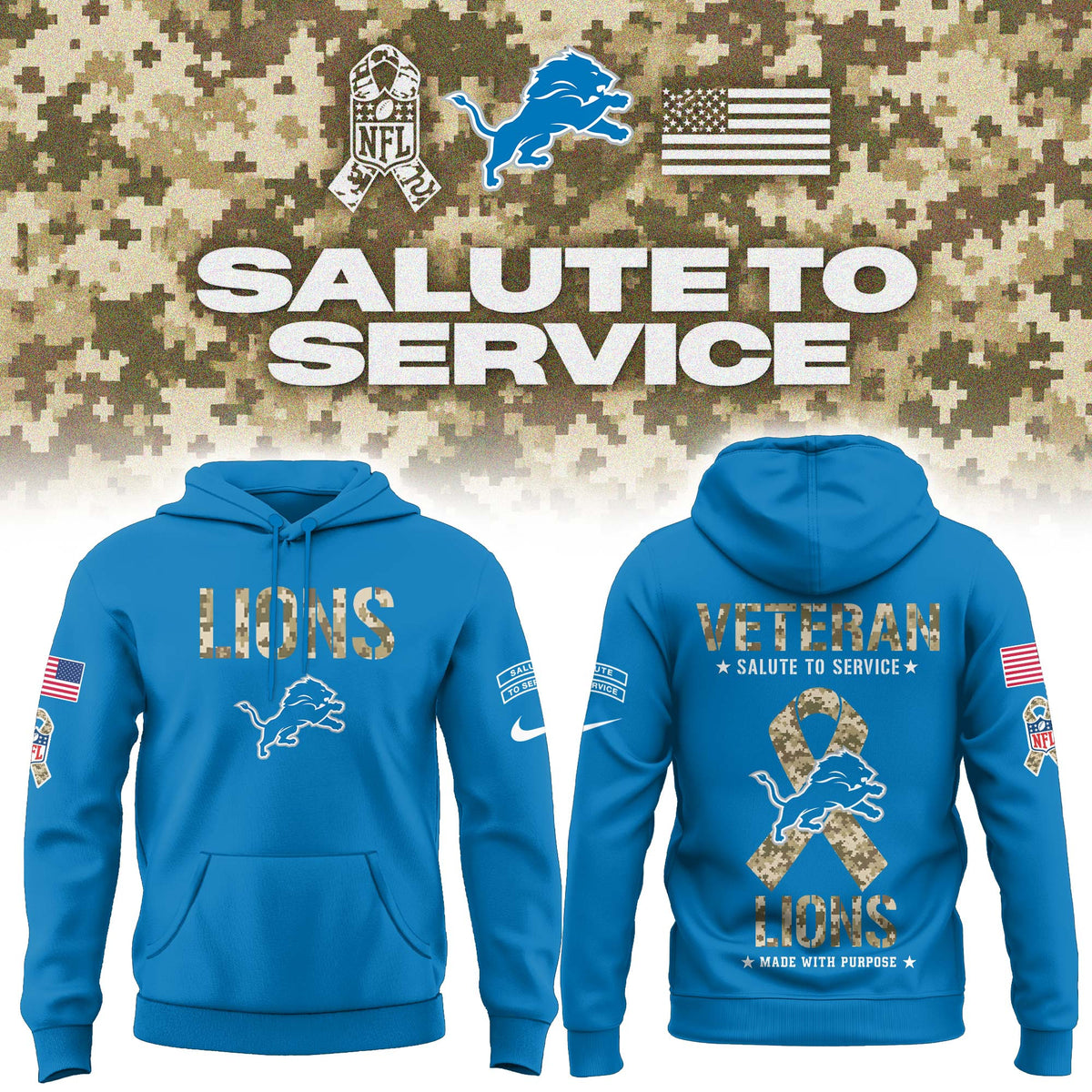 Detroit Lions Merch Salute To Service Made With Purpose Hoodie Gifts For One Pride - Foxy23shop