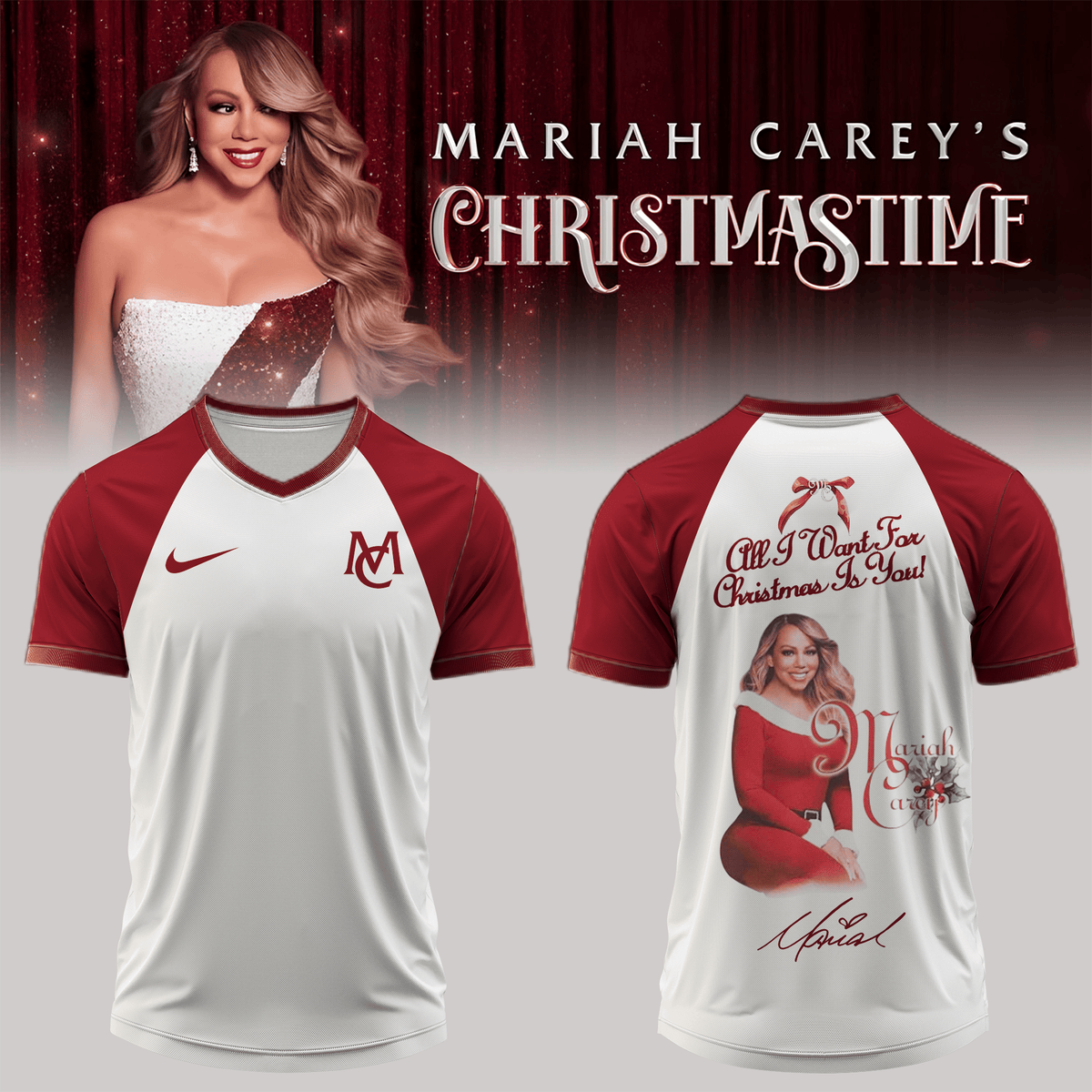 Mariah Careys Merch Christmastime Signed U-Neck Shirt Mariah Carey Clothes Music Lover Presents - Foxy23shop