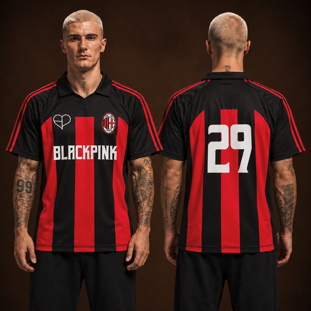 Black Pink X AC Milan Merch Football Jersey Presents Ideas For Blinks - Foxy23shop