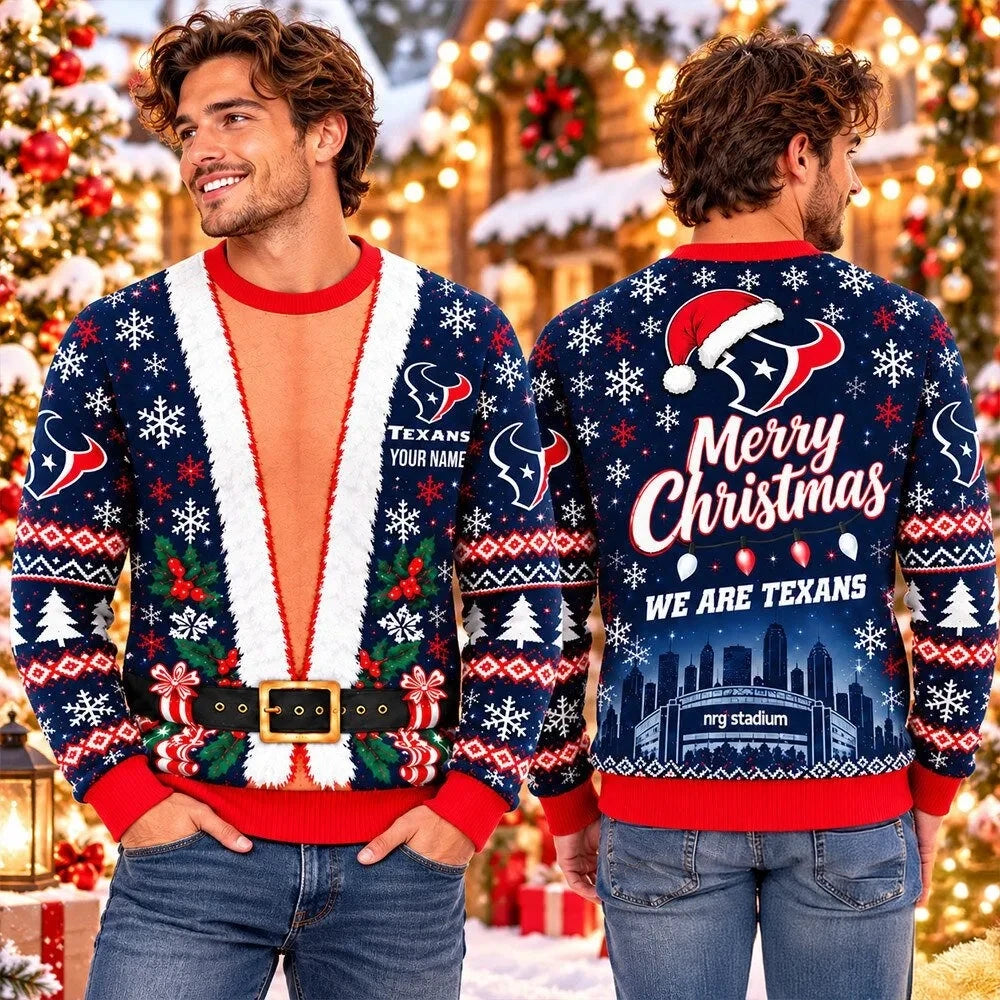 Houston Texans Santa Suit Merry Christmas Ugly Sweater Houston Texans Xmas Clothing Fan Gifts - Foxy23shop