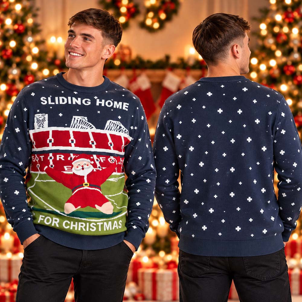 Manchester United Sliding Home For Christmas Jumper Ugly Sweater Manchester United Gear Gift For Fans - Foxy23shop
