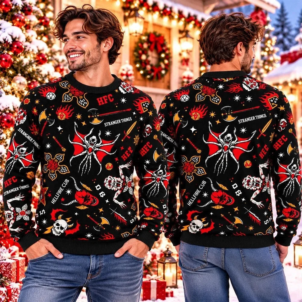 Stranger Things Hellfire Club Hawkins Christmas Sweater Stranger Things Merch Xmas Fan Gear - Foxy23shop
