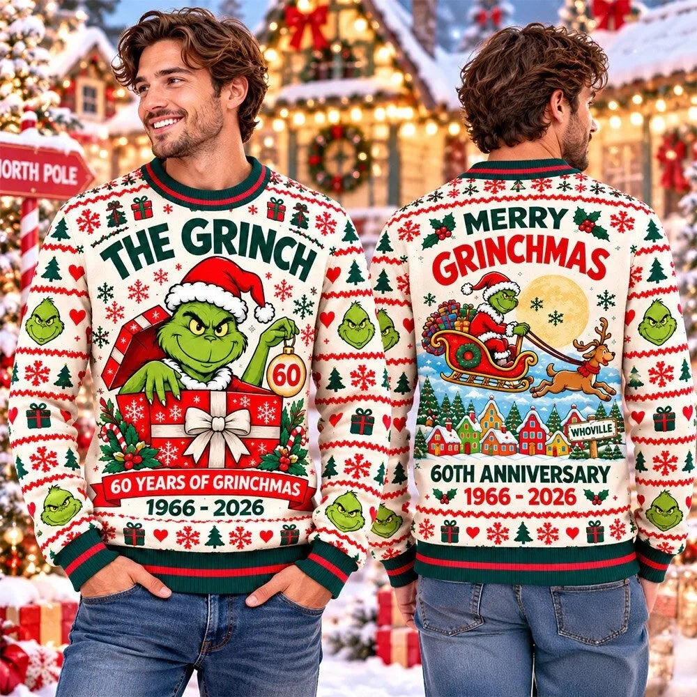 The Grinch 60th Anniversary 1966 2026 Ugly Christmas Sweater Xmas Clothing Gifts For Him - Foxy23shop