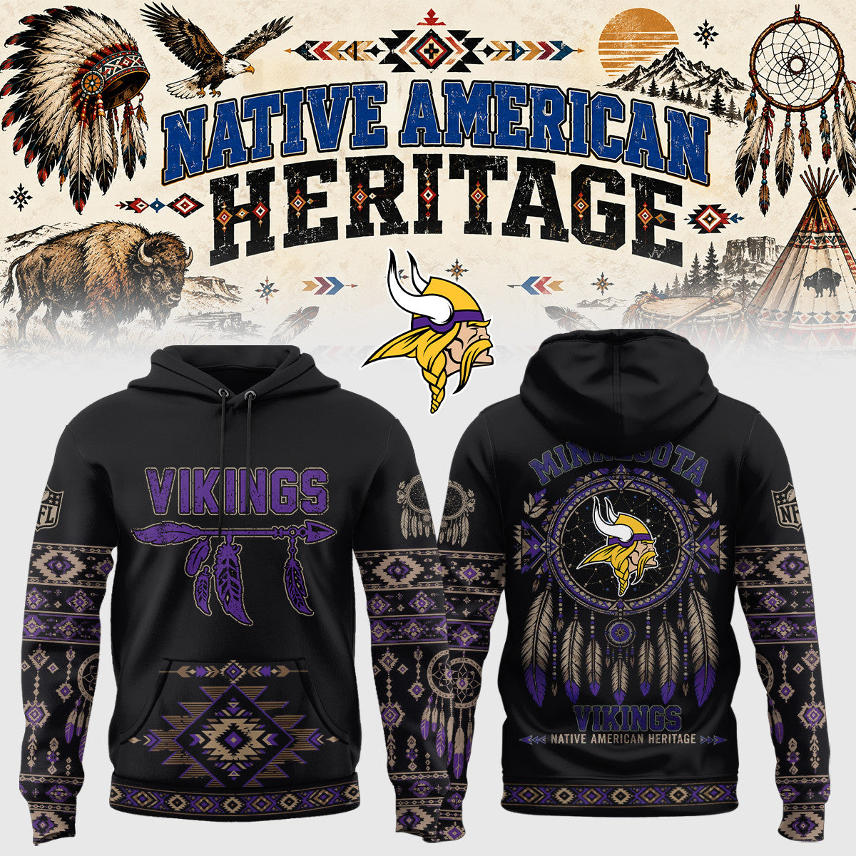 Minnesota Vikings Merch Football Native American Heritage Hoodie Best Gifts For Skol Nation - Foxy23shop