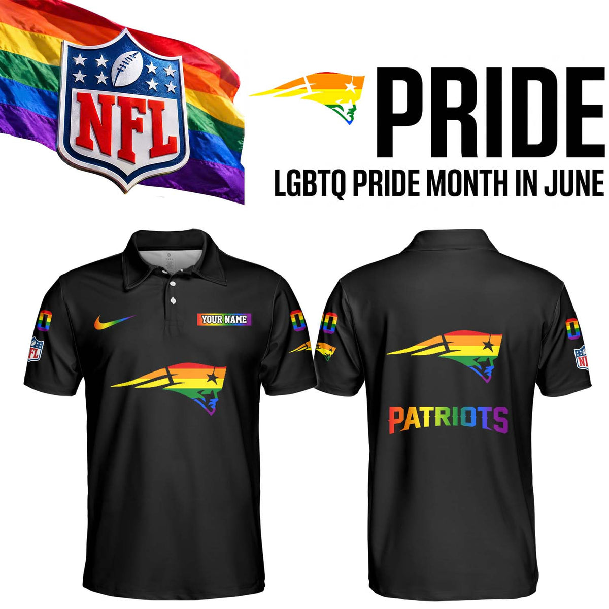 Custom New Englang Patriots Merch LGBTQ Pride Month Polo Shirt Gifts For LGBTQ Friends - Foxy23shop