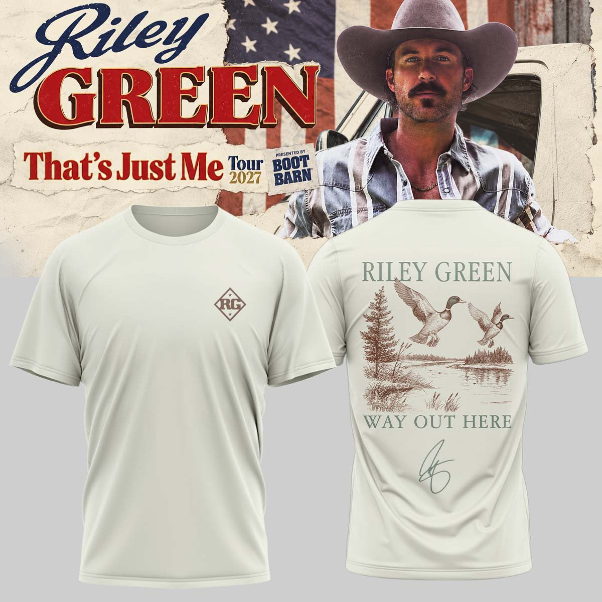 Riley Green Merch Thats Just Me Tour 2027 Signed T-Shirt Gifts For Country Lovers - Foxy23shop