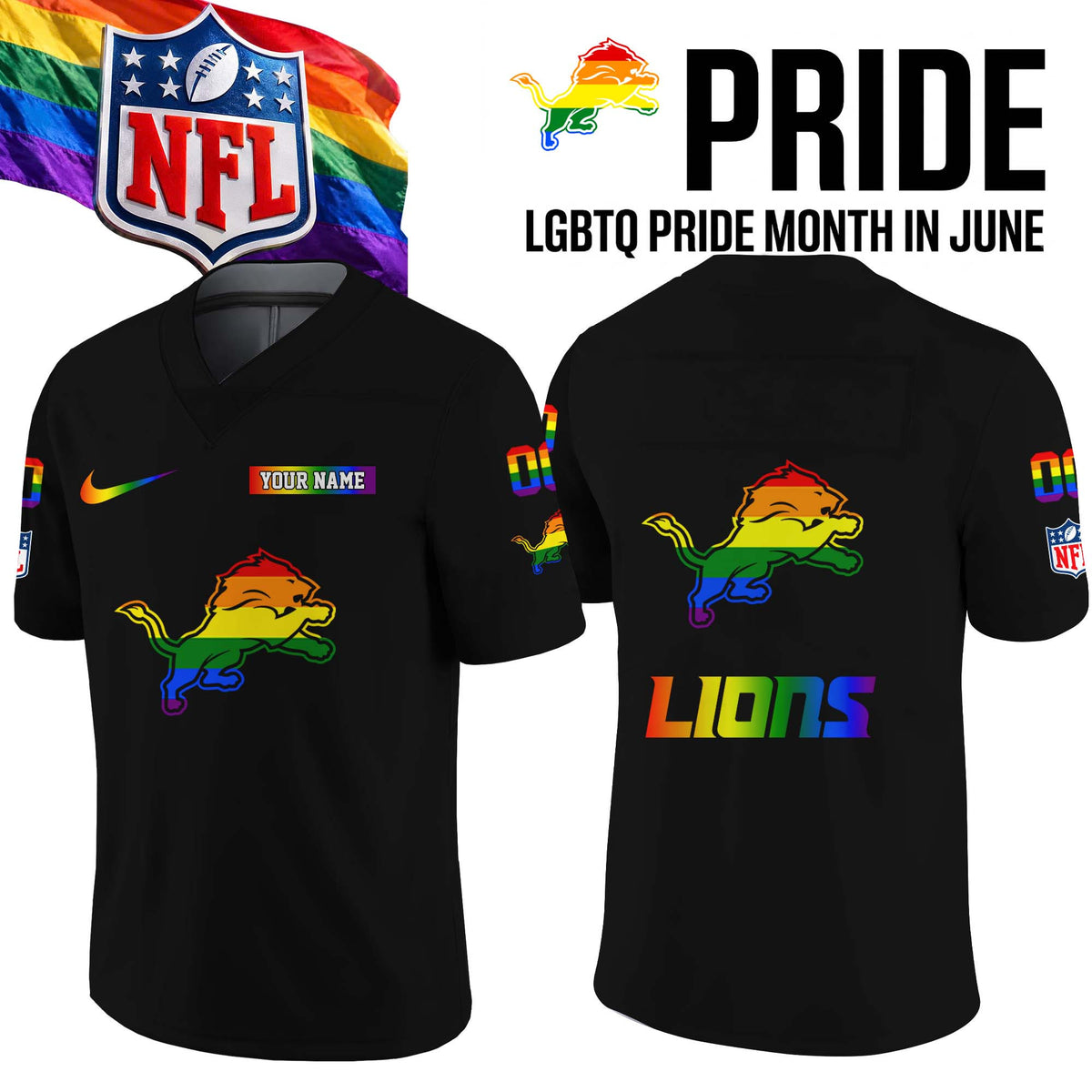 Custom Detroit Lions Merch LGBTQ Pride Month Jersey Unique Gifts For One Pride - Foxy23shop