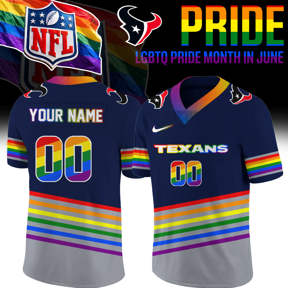Custom Houston Texans Merch LGBTQ Pride Month Jersey Gifts For Texans Fans - Foxy23shop