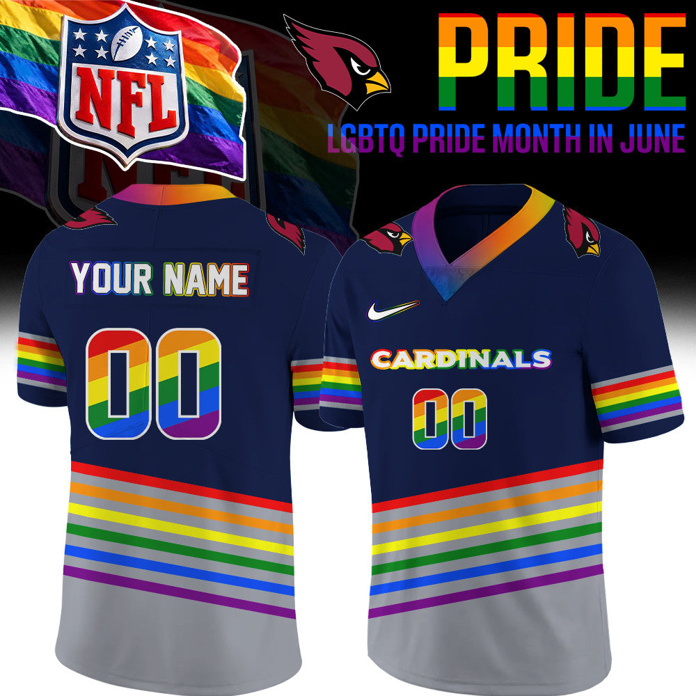 Personalized Arizona Cardinals Merch LGBTQ Pride Month Jersey Football Fan Gear - Foxy23shop