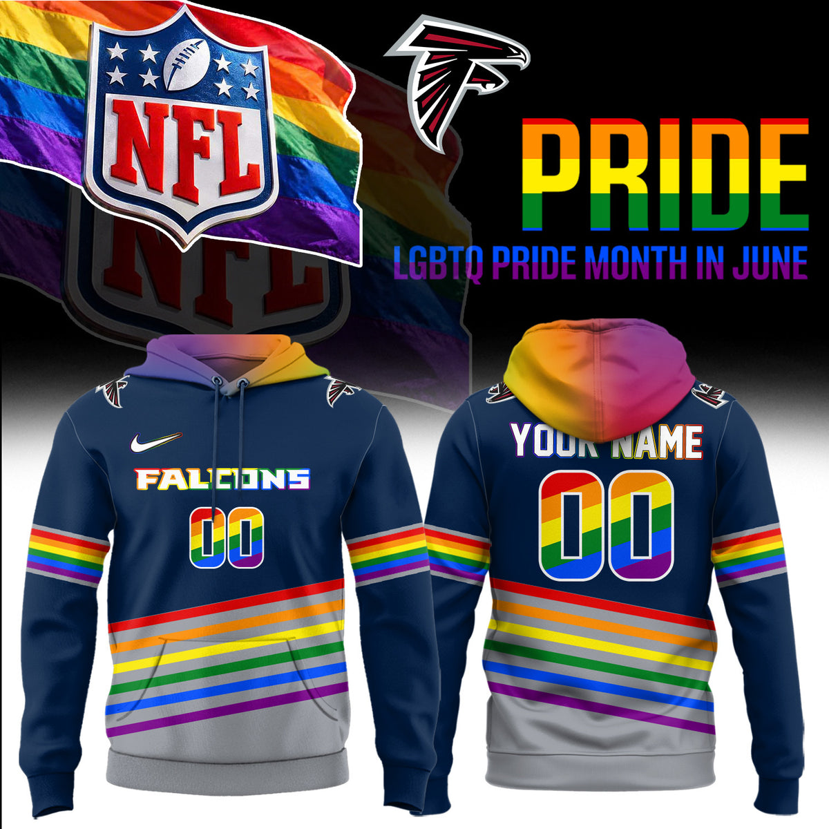 Custom Atlanta Falcons Merch LGBTQ Pride Month Hoodie Best Presents For Fans - Foxy23shop