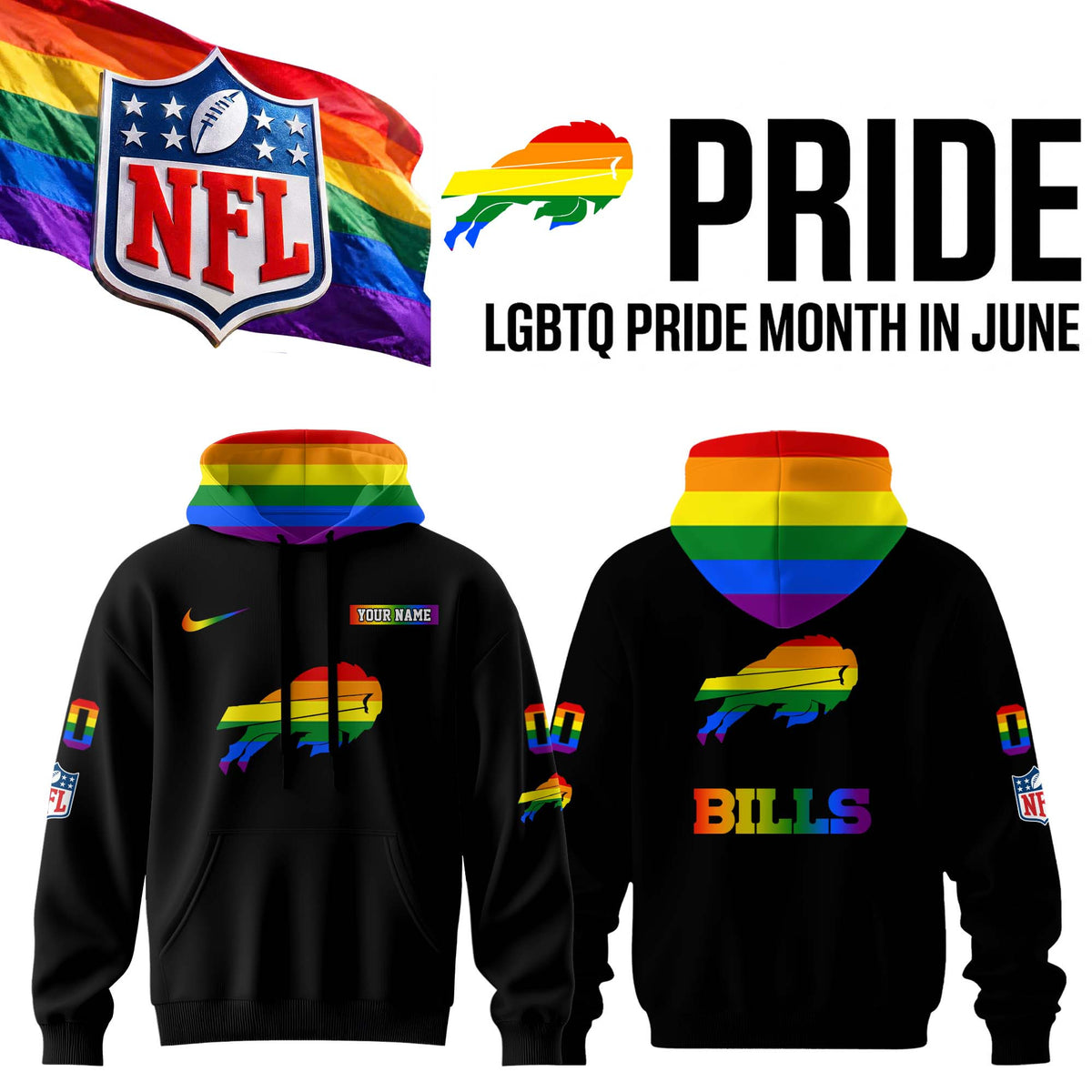 Custom Buffalo Bills Merch LGBTQ Pride Month Hoodie Gifts For Bills Mafia - Foxy23shop