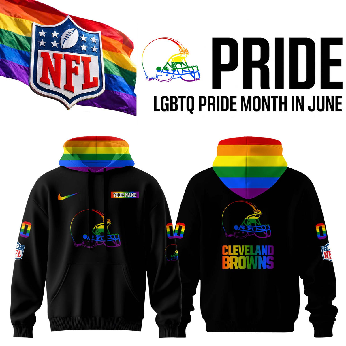 Custom Cleveland Browns Merch LGBTQ Pride Month Hoodie Gifts For Browns Fans - Foxy23shop