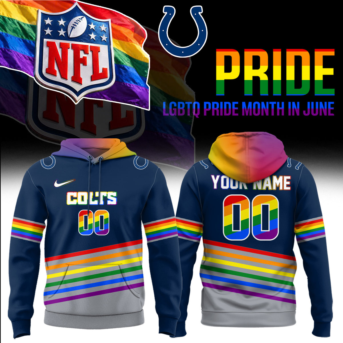 Custom Indianapolis Colts Merch LGBTQ Pride Month Hoodie Unique Fan Gear - Foxy23shop