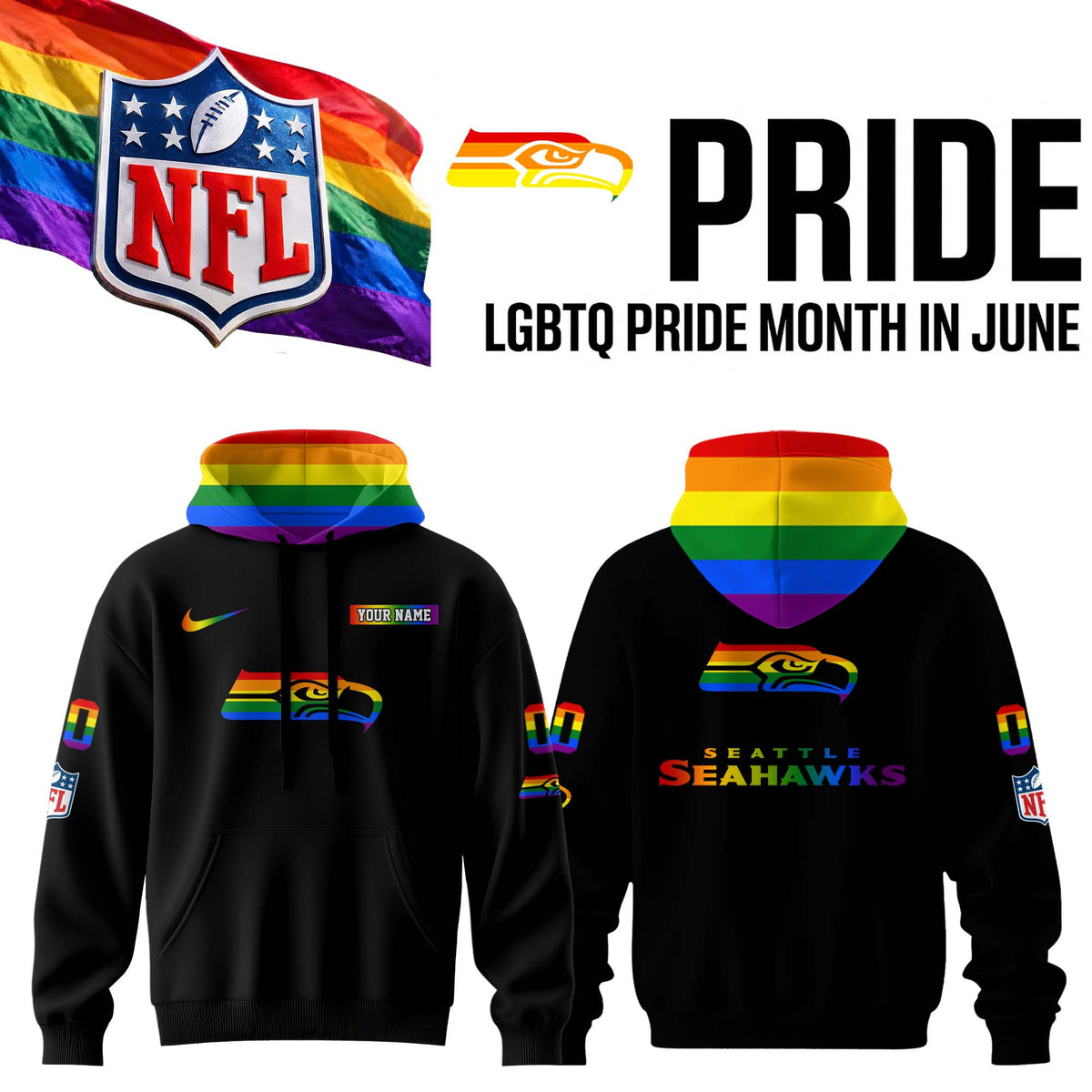 Custom Seattle Seahawks Merch LGBTQ Pride Month Hoodie Best Gifts For The 12s Idea - Foxy23shop