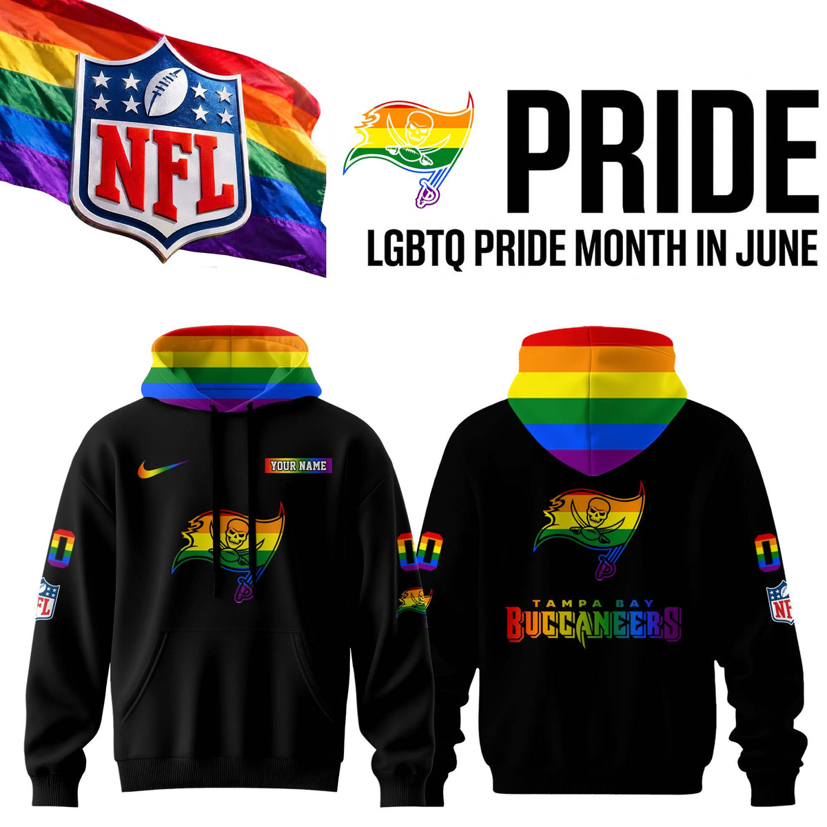 Custom Tampa Bay Buccaneers Merch LGBTQ Pride Month Hoodie Gifts For Football Lovers - Foxy23shop