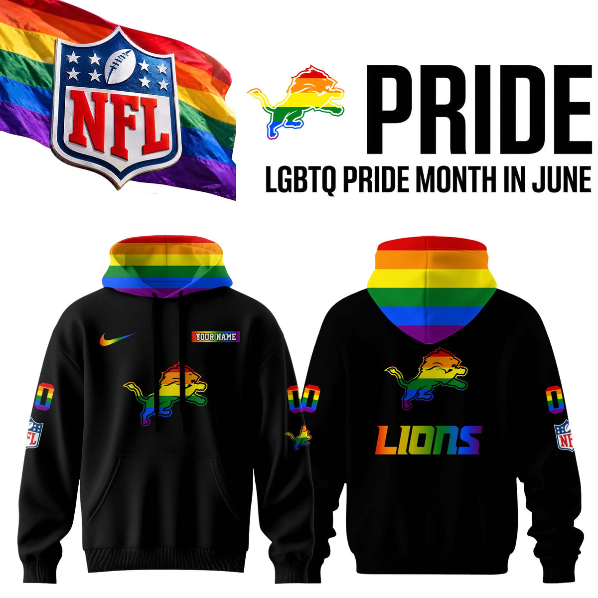 Personalized Detroit Lions Merch LGBTQ Pride Month Hoodie Detroit Lions Clothing Gift For One Pride - Foxy23shop