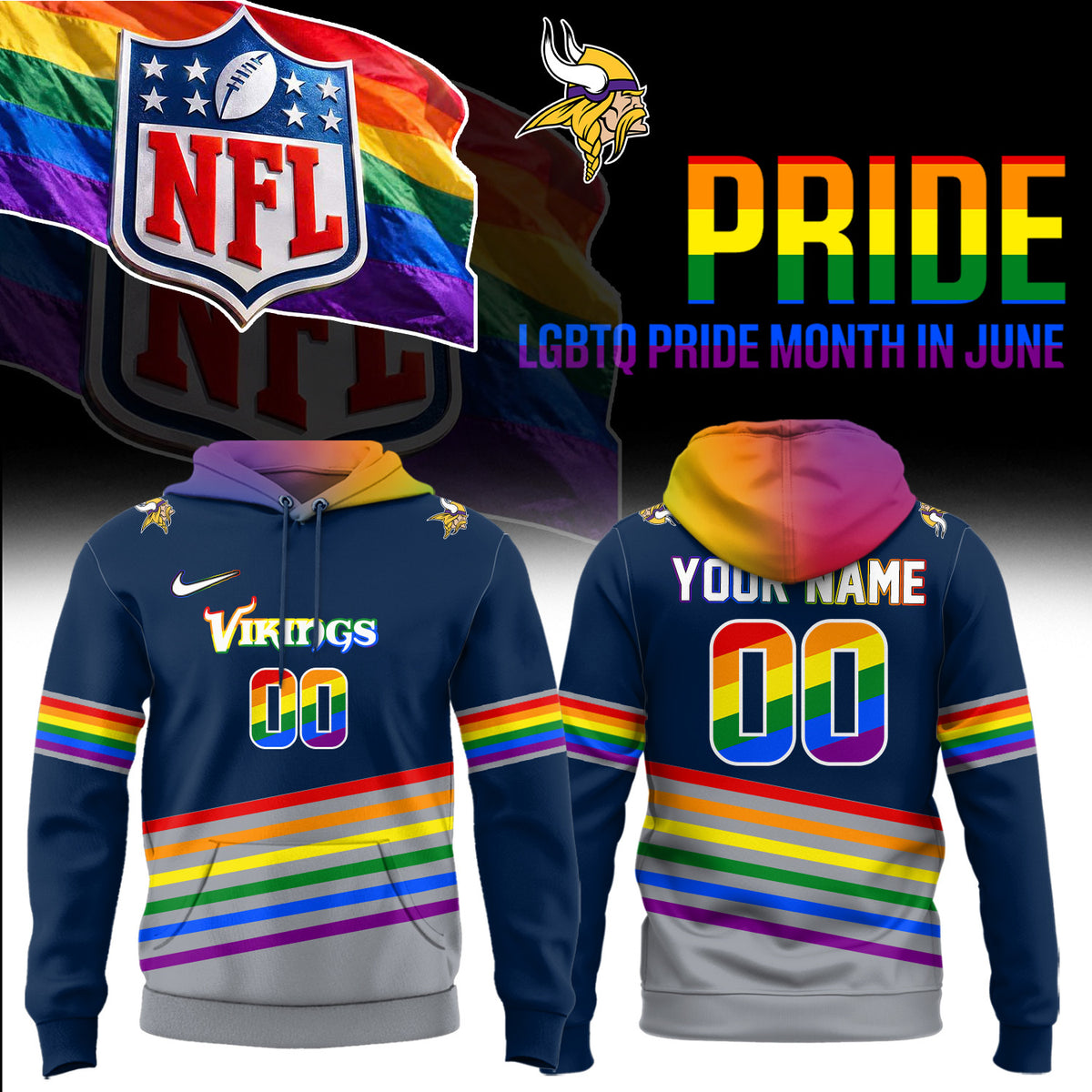 Personalized Minnesota Vikings Merch LGBTQ Pride Month Hoodie Gifts For Skol Nation - Foxy23shop