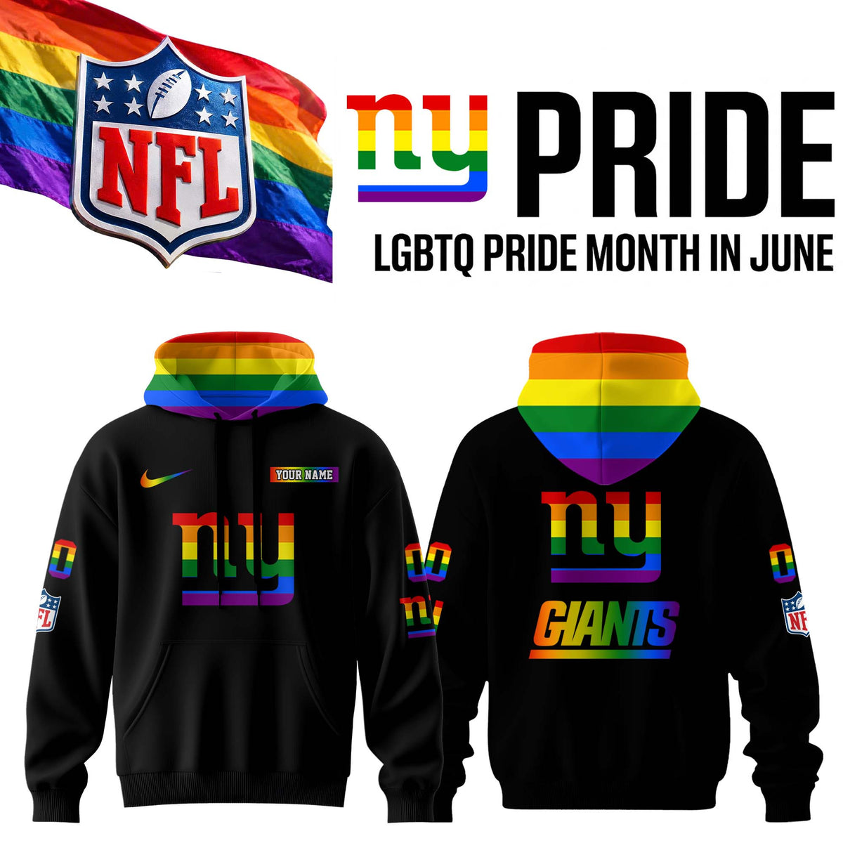 Personalized New York Giants Merch LGBTQ Pride Month Hoodie NY Giants Apparel Fan Gear - Foxy23shop