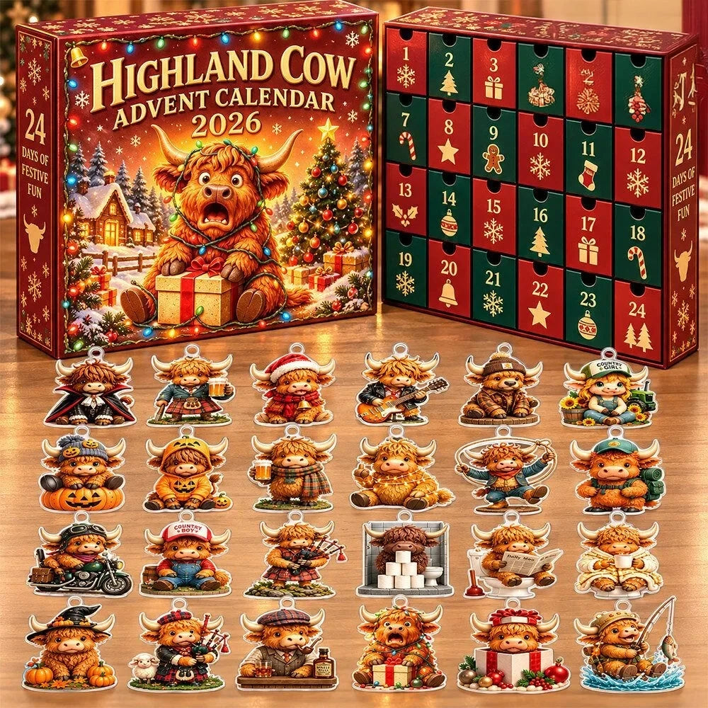 Highland Cow Christmas 2026 Advent Calendar Christmas Eve Countdown Xmas Gifts For Pet Lovers - Foxy23shop