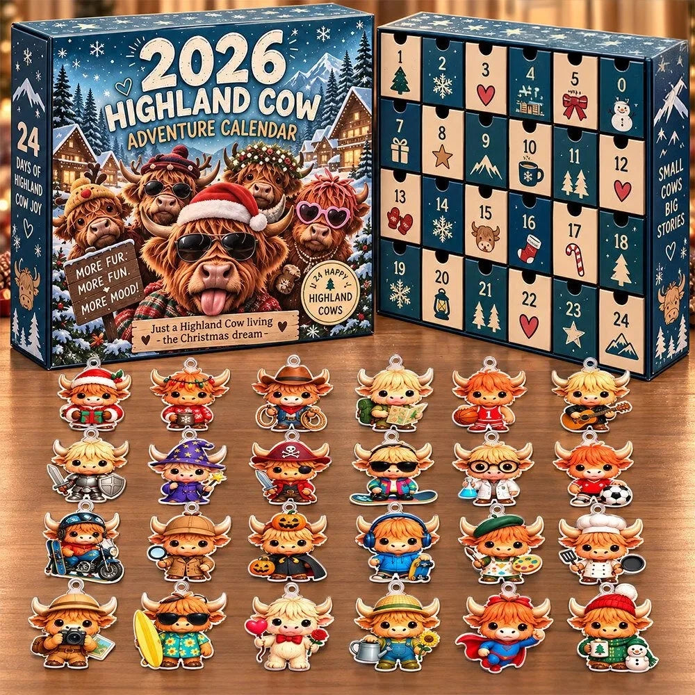 Highland Cow Christmas Crew 2026 Advent Calendar Xmas Countdown Gifts For BFF - Foxy23shop