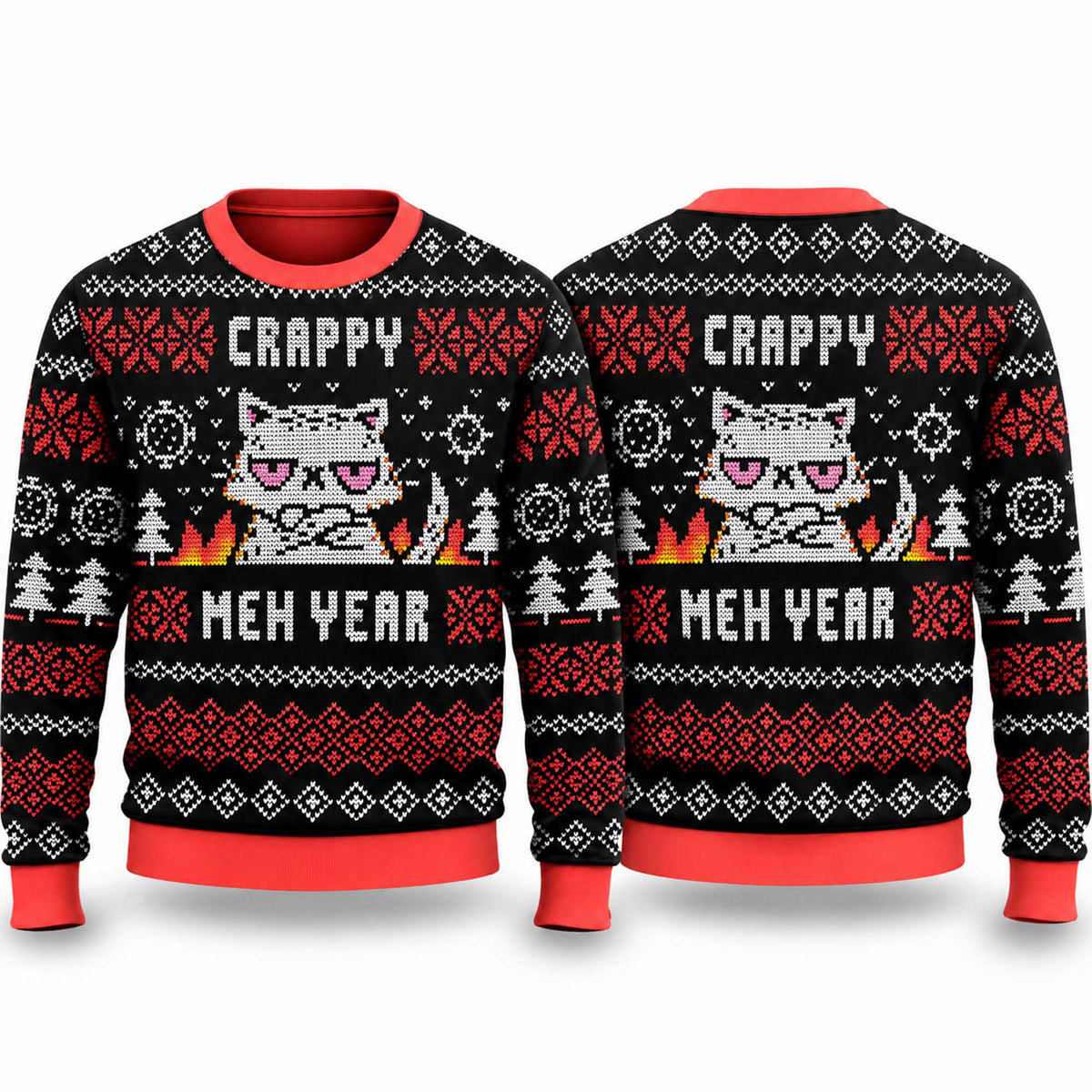 Christmas Crappy Meh Year Ugly Sweater Funny Christmas Clothing Xmas Gift For Cat Lover - Foxy23shop