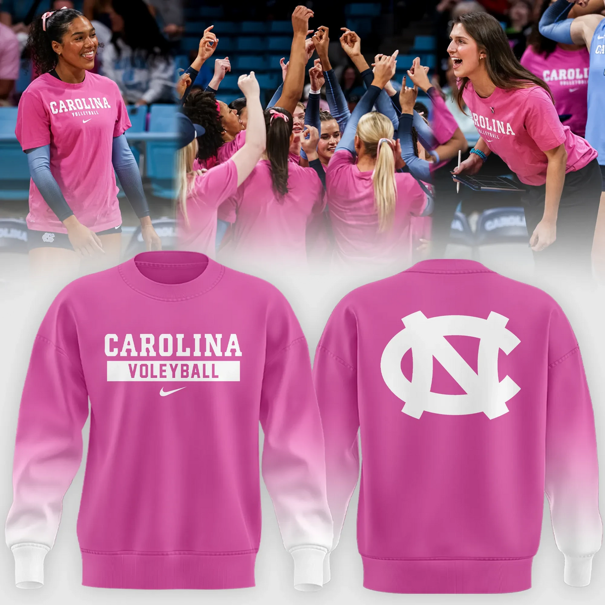 North Carolina Tar Heels Pink Out Volleyball Sweatshirt North Carolina Merch Fan Gear - Foxy23shop