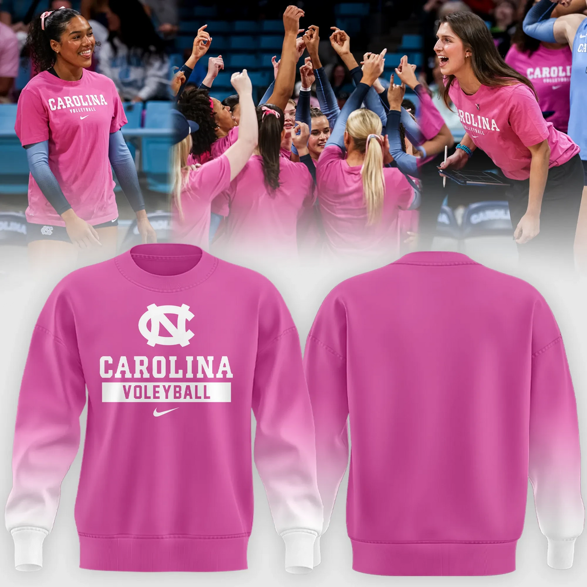 North Carolina Tar Heels Pink Out Volleyball Sweatshirt North Carolina Tar Heels Gear Fan Gifts - Foxy23shop