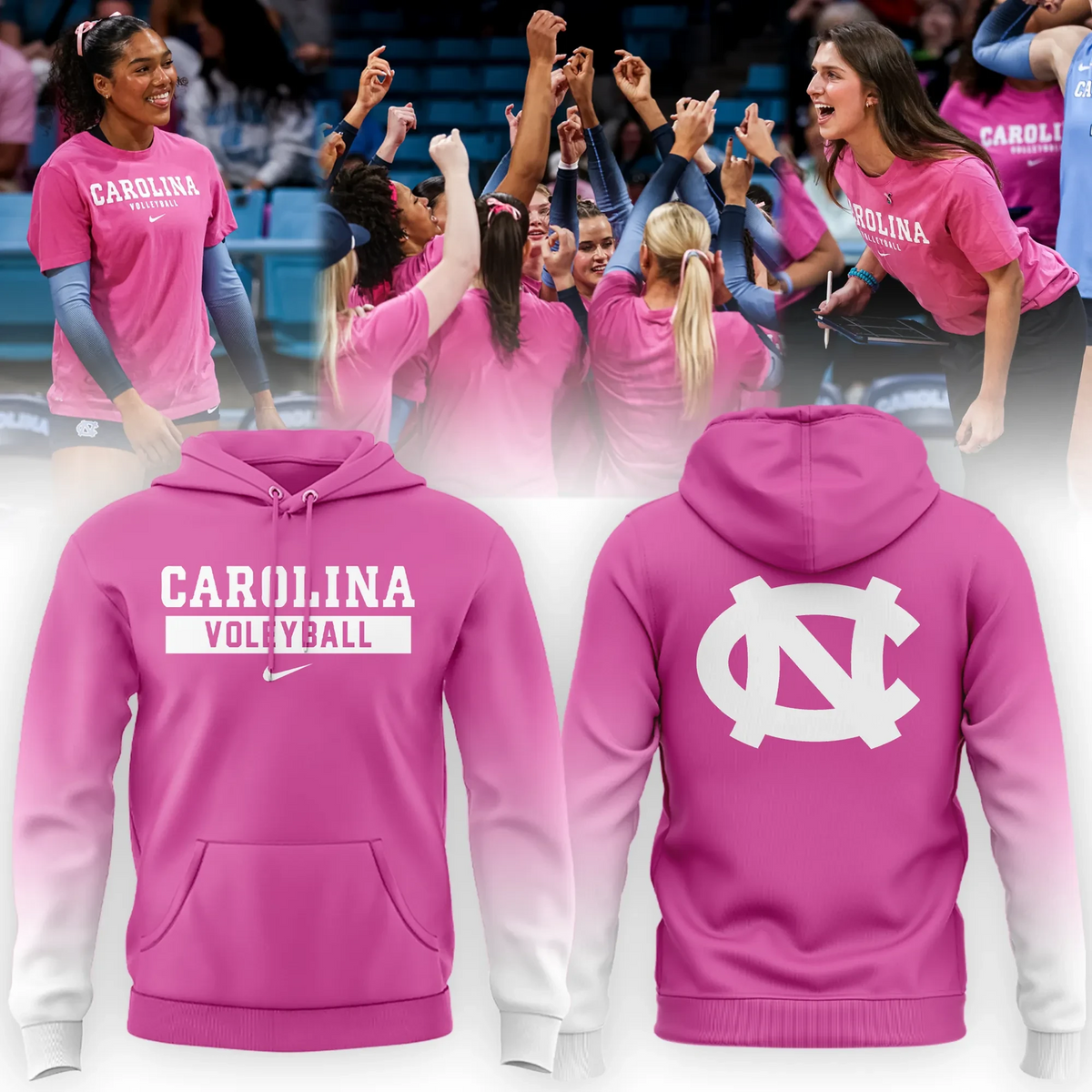 North Carolina Tar Heels Pink Out Volleyball Hoodie North Carolina Tar Heels Apparel - Foxy23shop