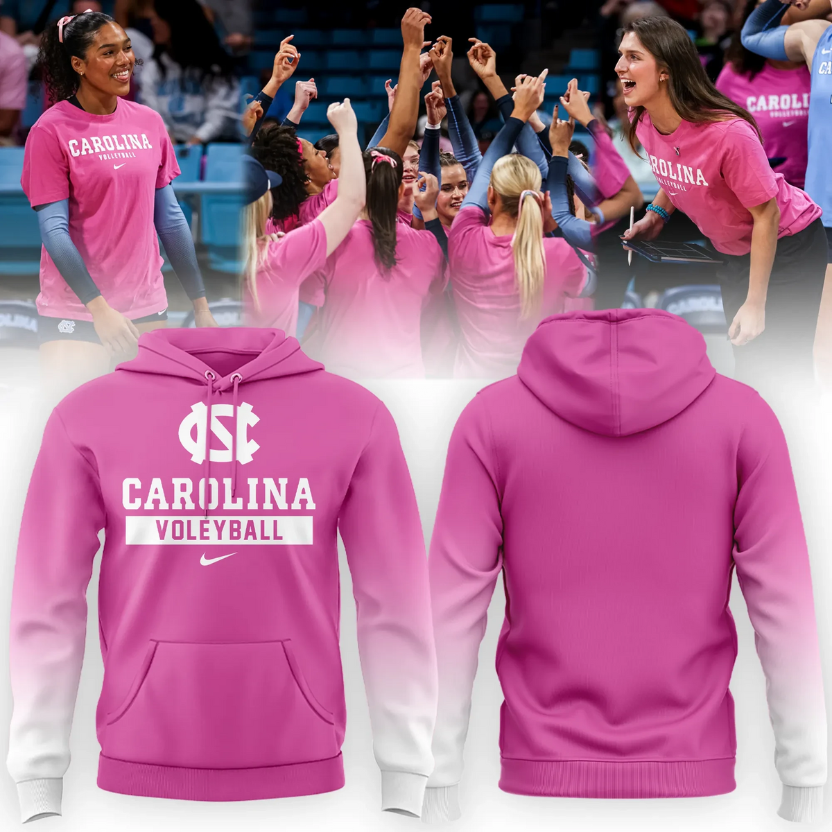 North Carolina Tar Heels Pink Out Volleyball Hoodie North Carolina Tar Heels Clothing - Foxy23shop