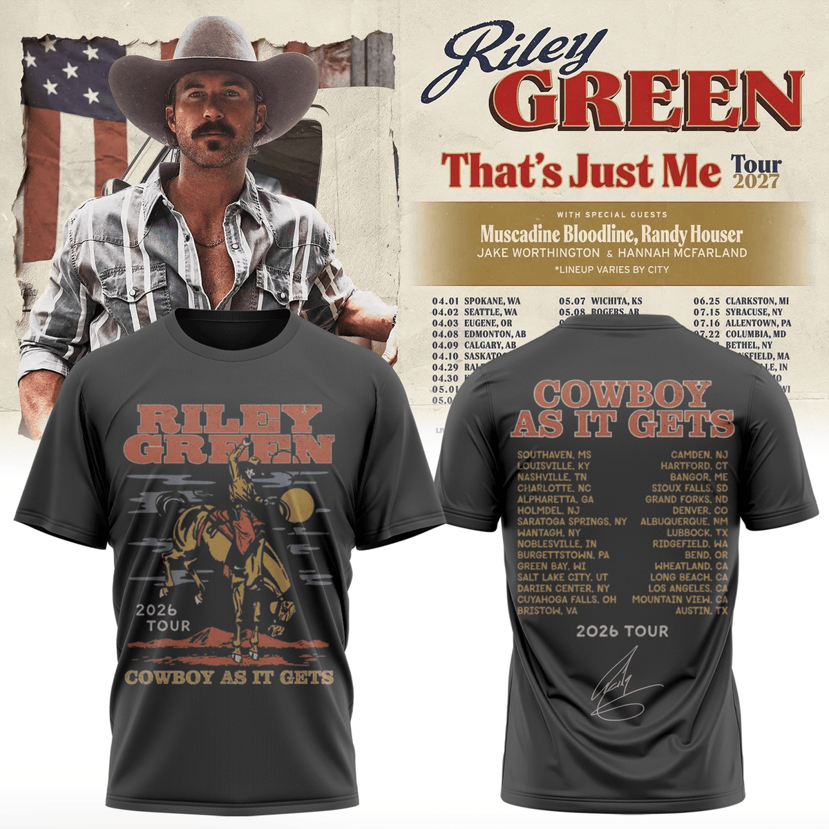 Riley Green That's Just Me Tour 2026 Signature T-Shirt Riley Green Clothes - Foxy23shop