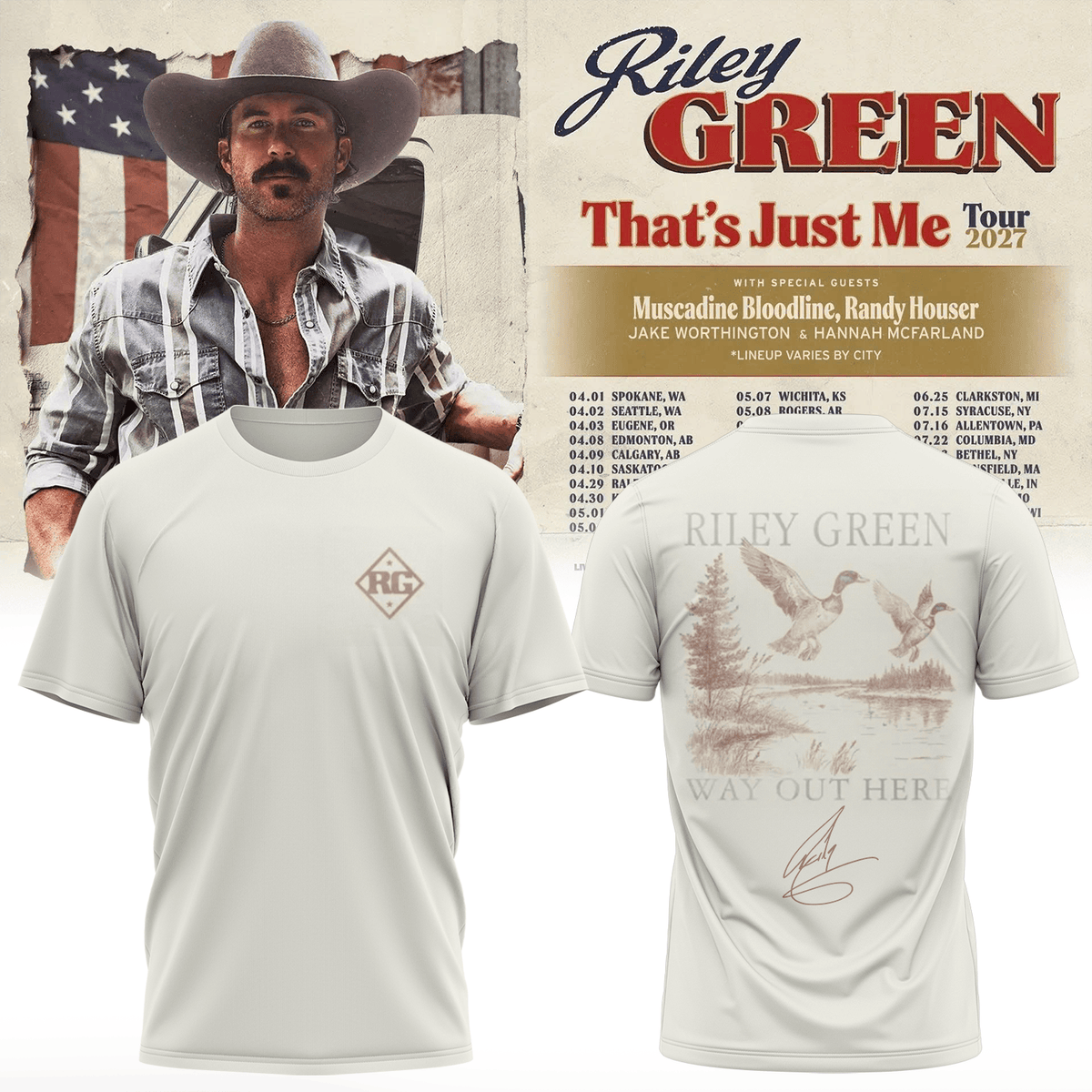 Riley Green That's Just Me Tour 2026 Signature T-Shirt Best Gifts For Riley Green Fans - Foxy23shop