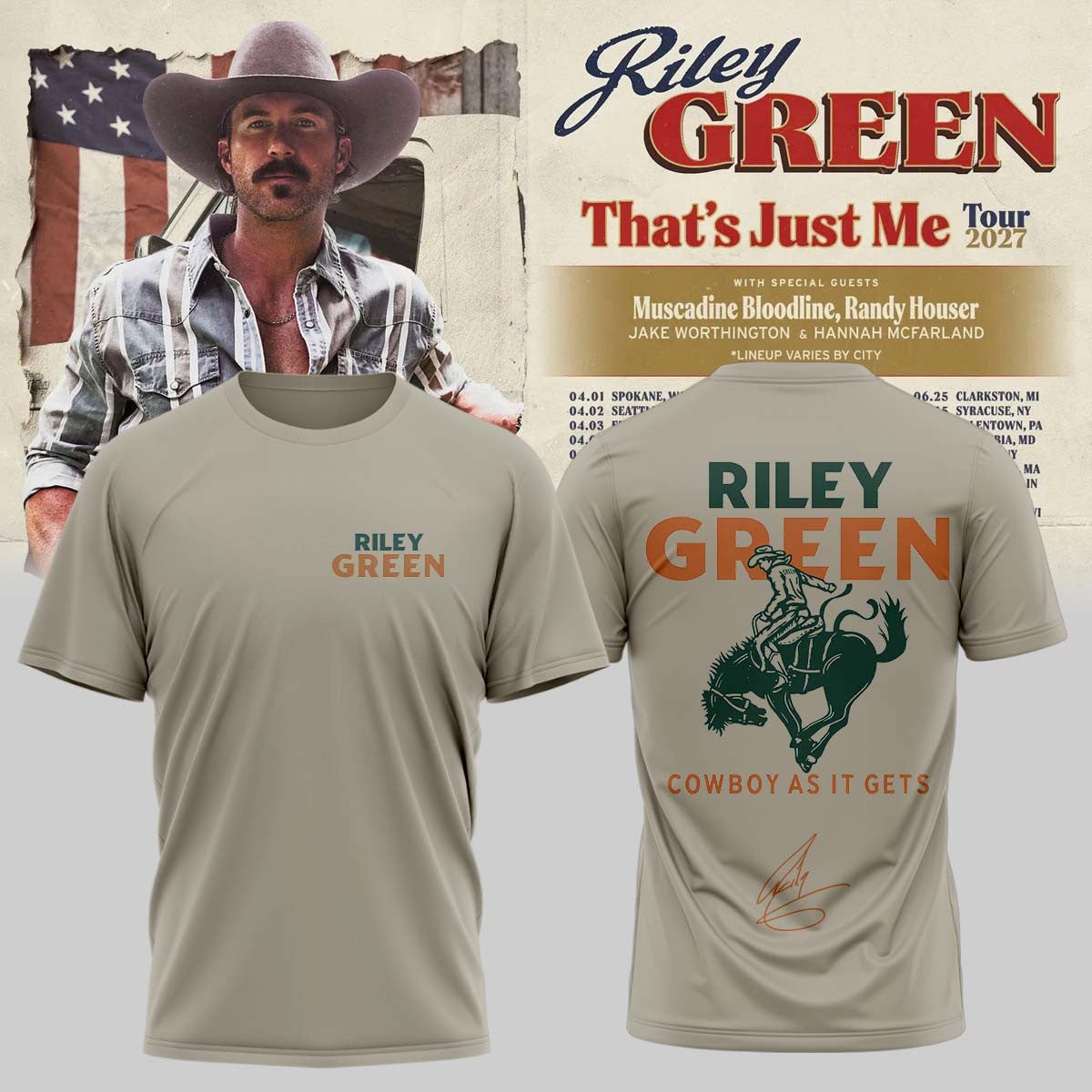 Riley Green That's Just Me Tour 2026 Signature T-Shirt Riley Green Merch Music Lover Gifts - Foxy23shop