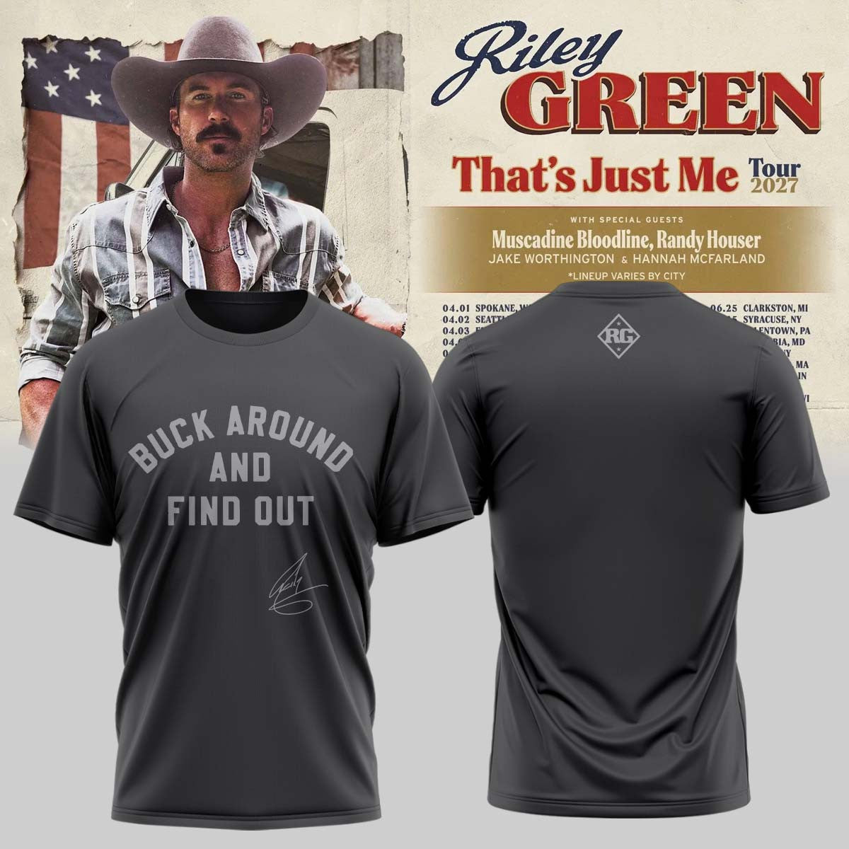 Riley Green That's Just Me Tour 2026 T-Shirt Riley Green Clothing Presents For Boyfriend - Foxy23shop