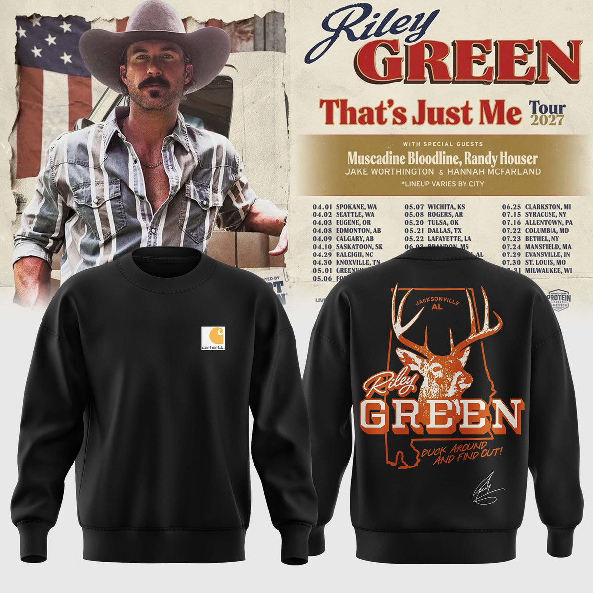 Riley Green That's Just Me Tour 2026 Sweatshirt Riley Green Clothing Presents For Country Lover - Foxy23shop