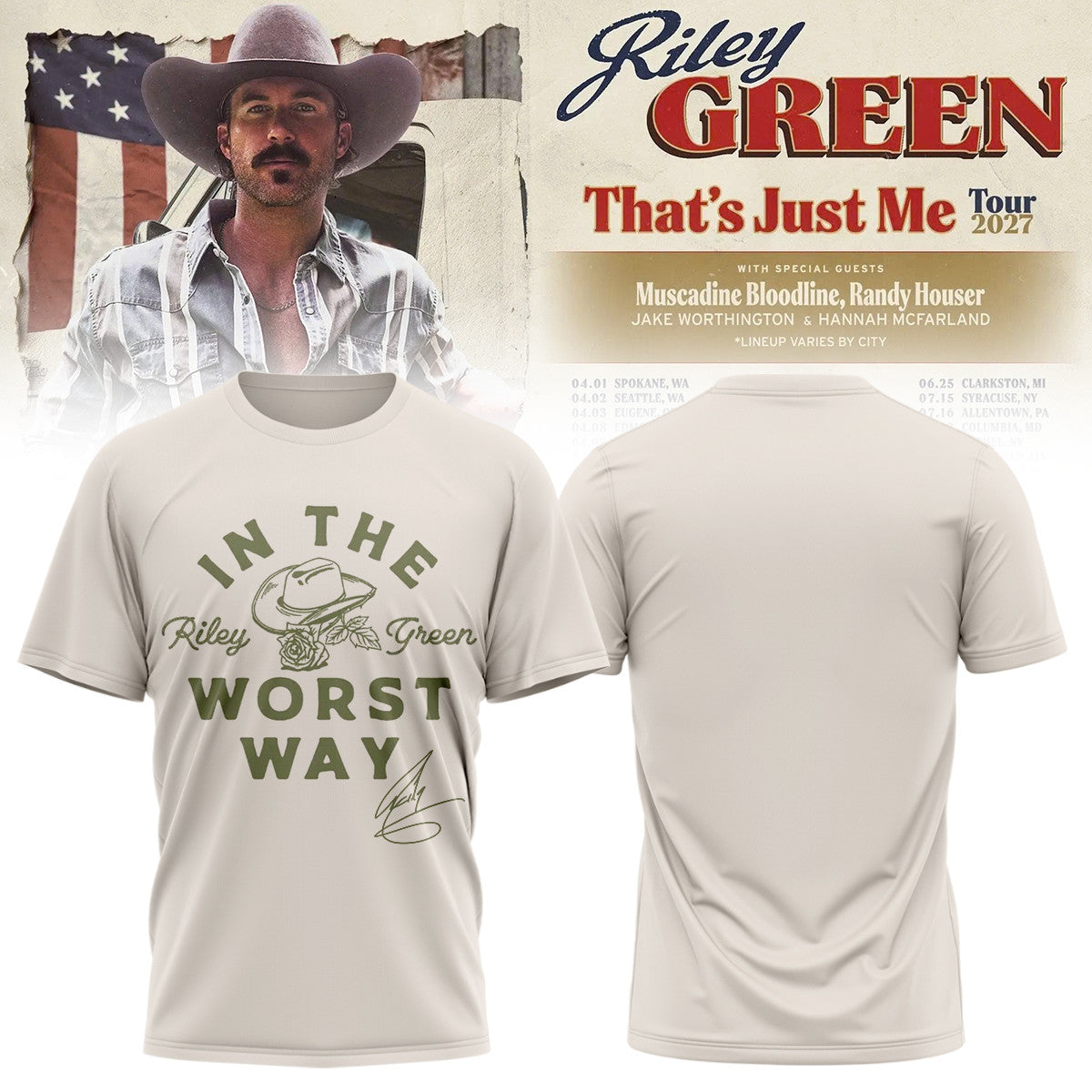 Riley Green That's Just Me Tour 2026 T-Shirt Present Ideas For Riley Green Lovers - Foxy23shop