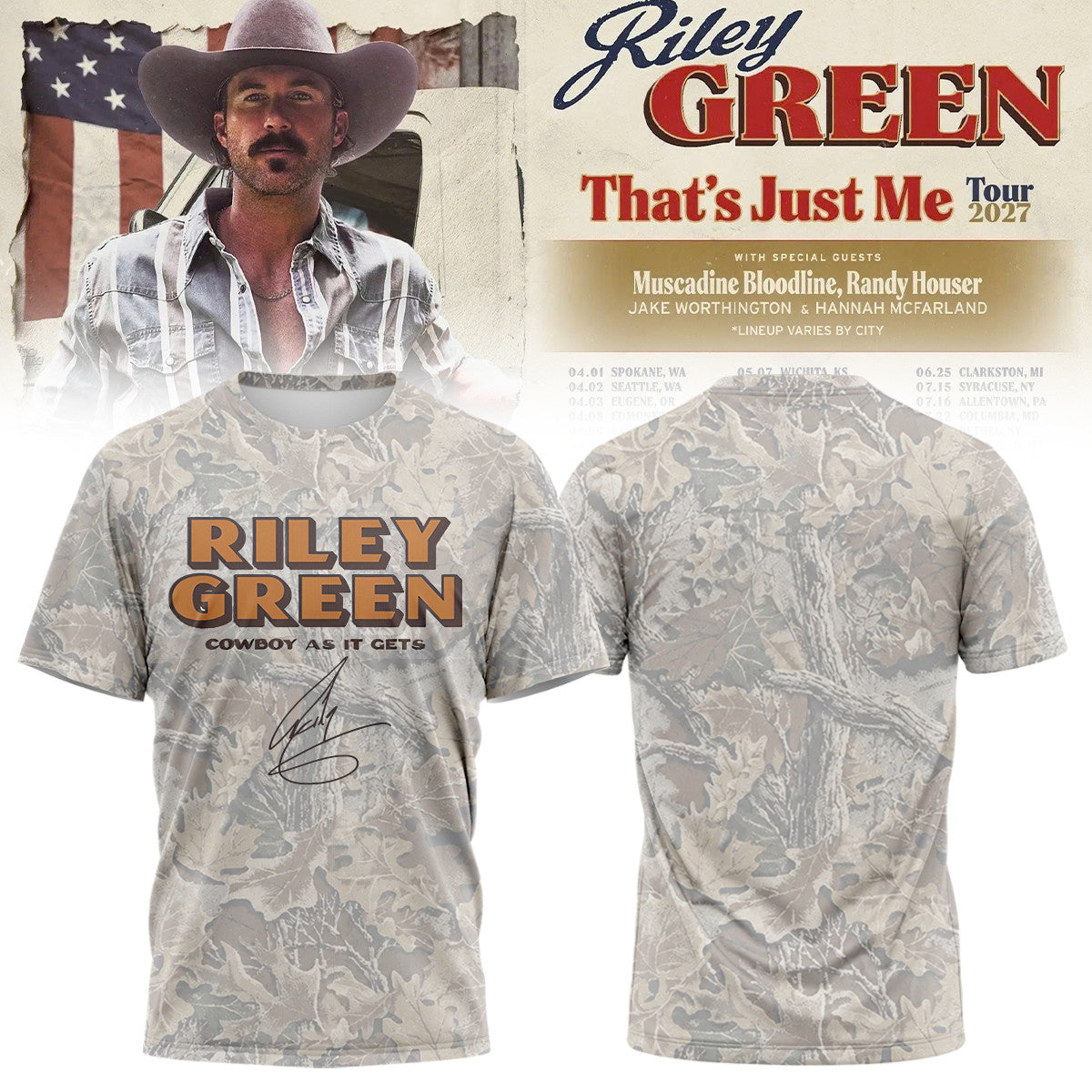 Riley Green That's Just Me Tour 2026 Signed T-Shirt Riley Green Concert Outfits Country Best Gift For Fans - Foxy23shop