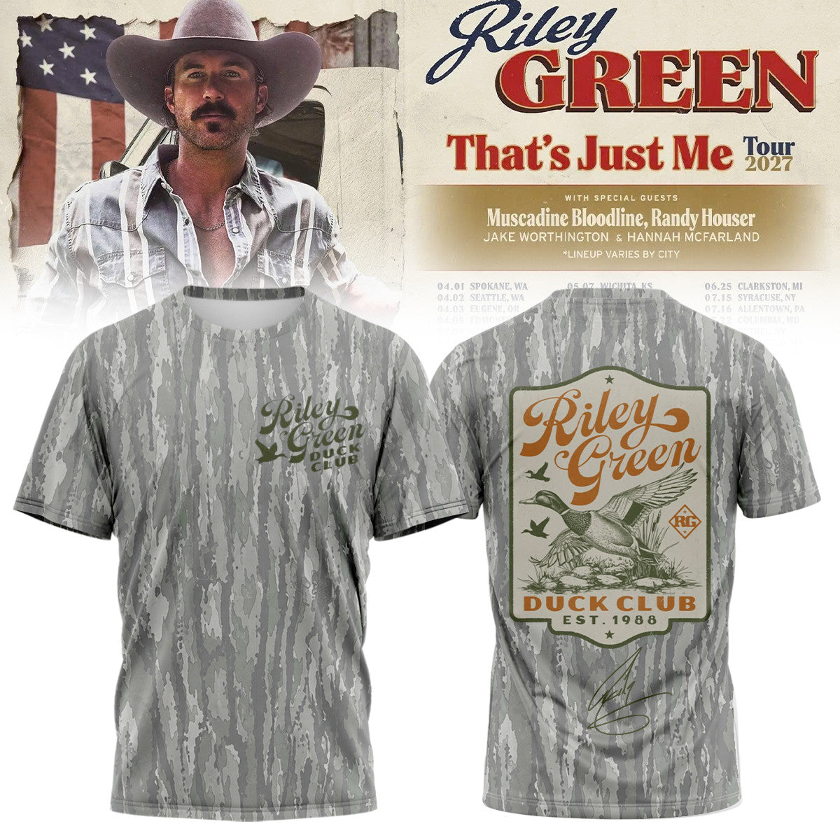 Riley Green That's Just Me Tour 2026 T-Shirt Riley Green Clothes Unique Fan Gifts - Foxy23shop