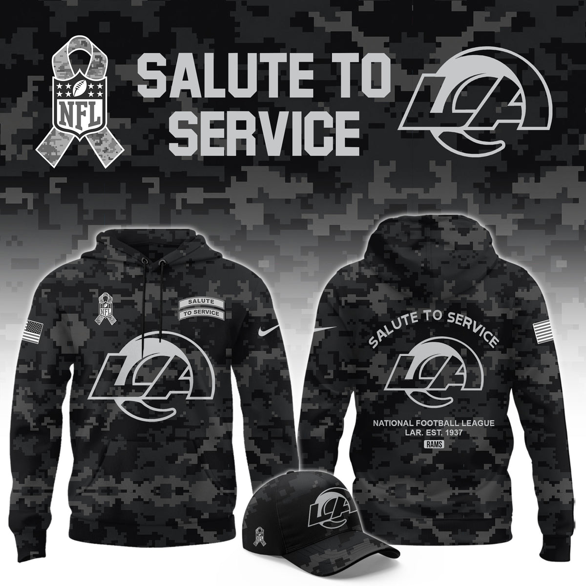 Los Angeles Rams Salute To Service 2026 Hoodie LA Rams Apparel Fan Gear - Foxy23shop
