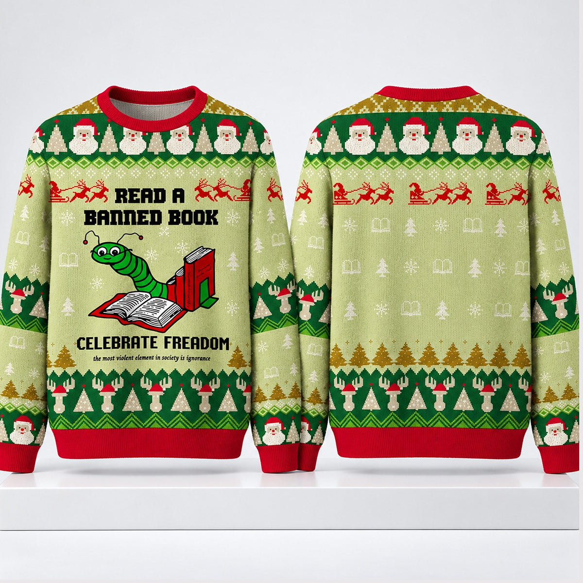 Read A Banned Book Celebrate Freadom Christmas 2026 Ugly Sweater Christmas Gifts For Bookworms - Foxy23shop