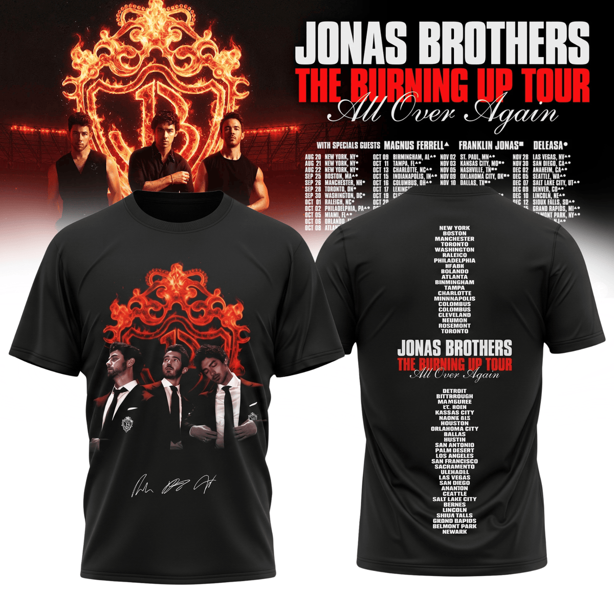 Jonas Brothers Merch The Burning Up Tour All Over Again 2026 Shirt Gifts For Brothers - Foxy23shop