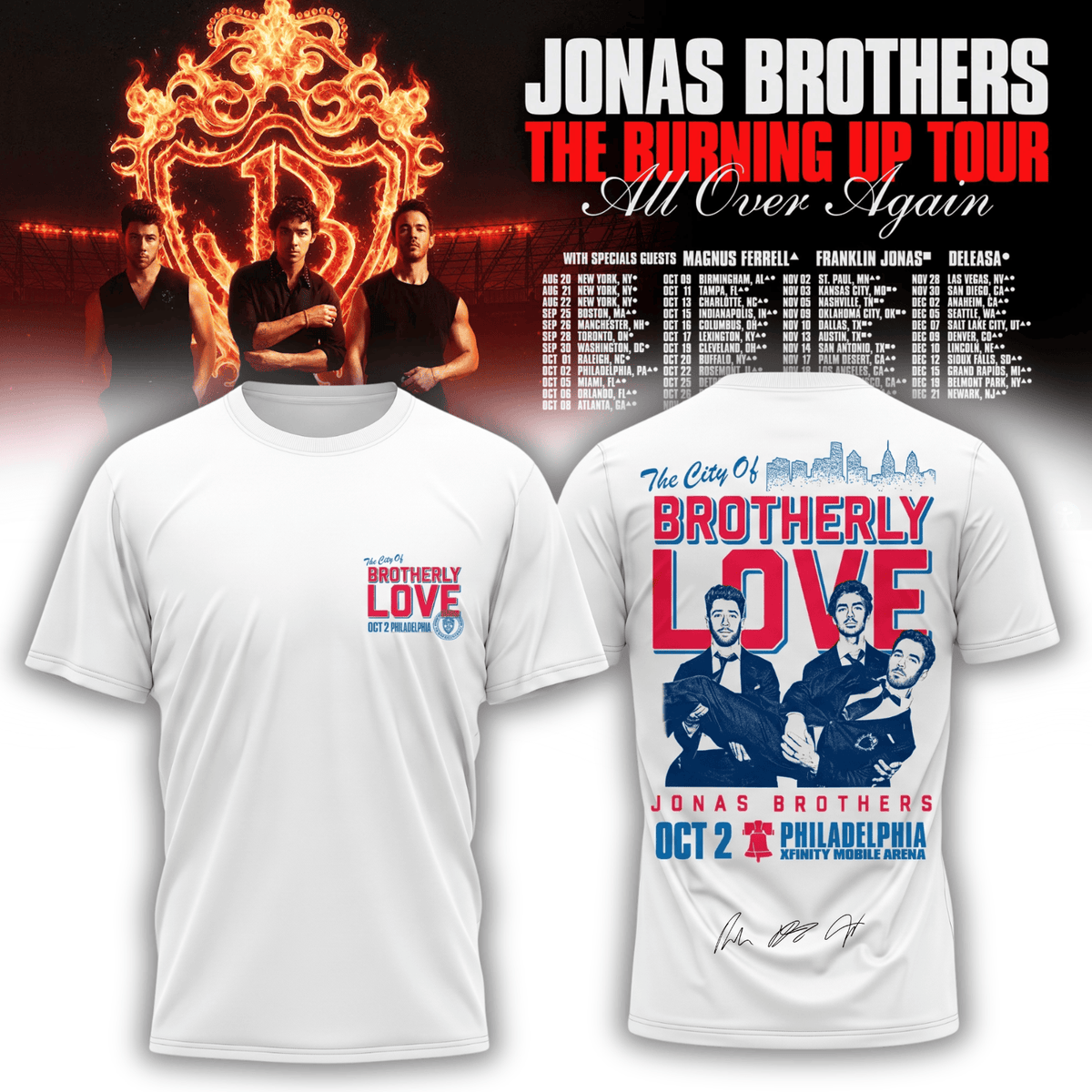 Jonas Brothers Merch The Burning Up Tour All Over Again 2026 Shirt Music Lover Gifts - Foxy23shop
